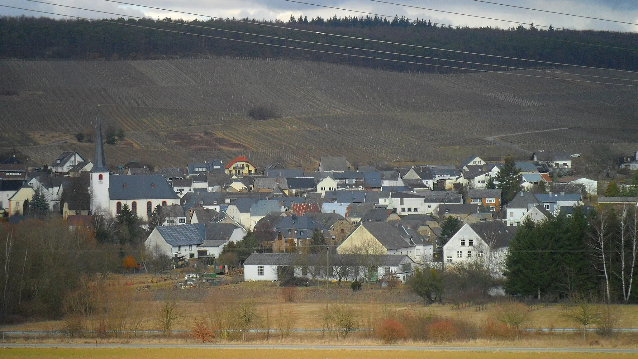 Photo showing: Osann-Monzel, Ortsteil Osann, in Hintergrund der Noviander Hüttenkopf.