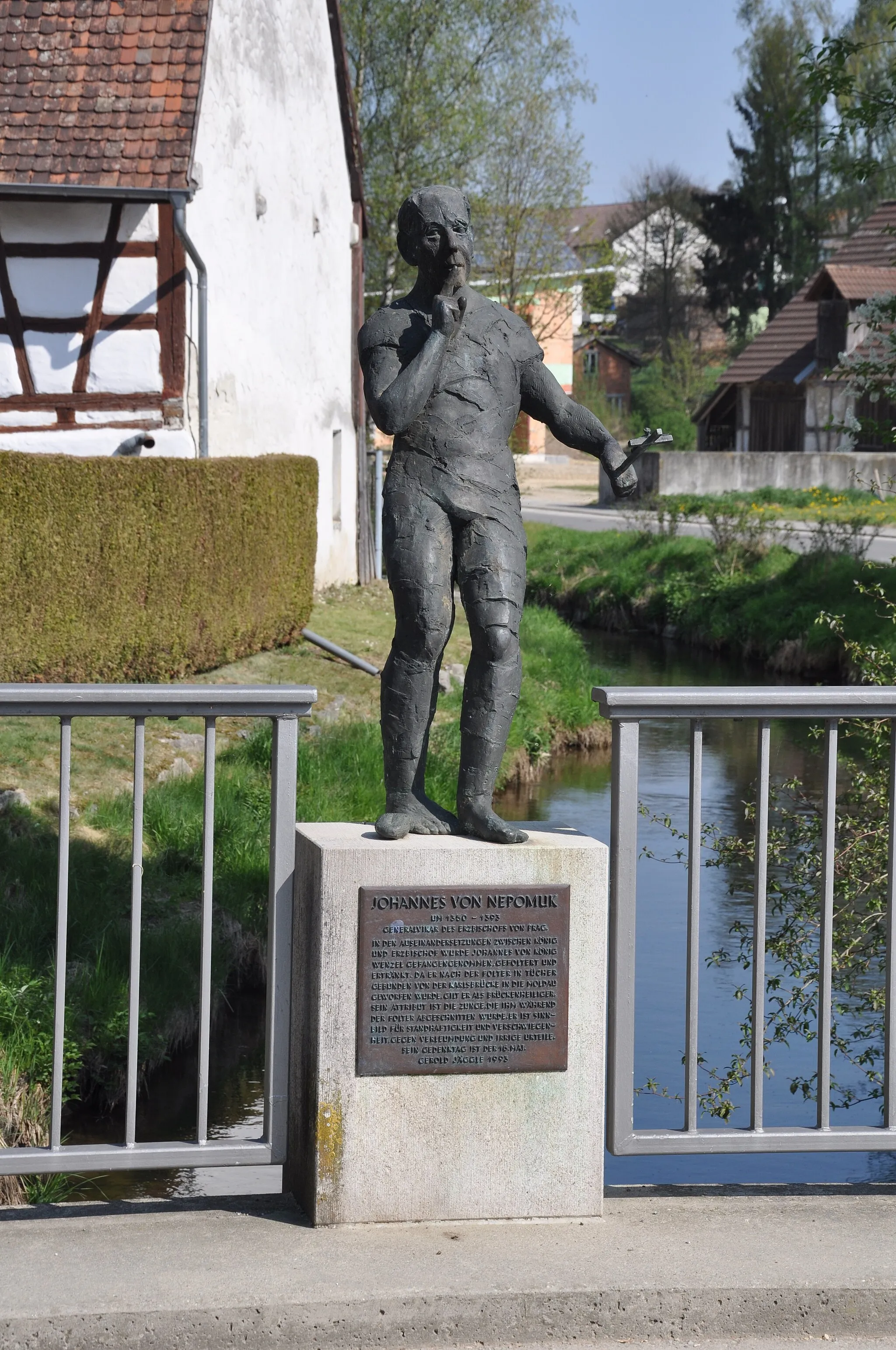 Photo showing: Dürmentingen, Brückenheiliger Johannes von Nepomuk, von Gerold Jäggle, 1993