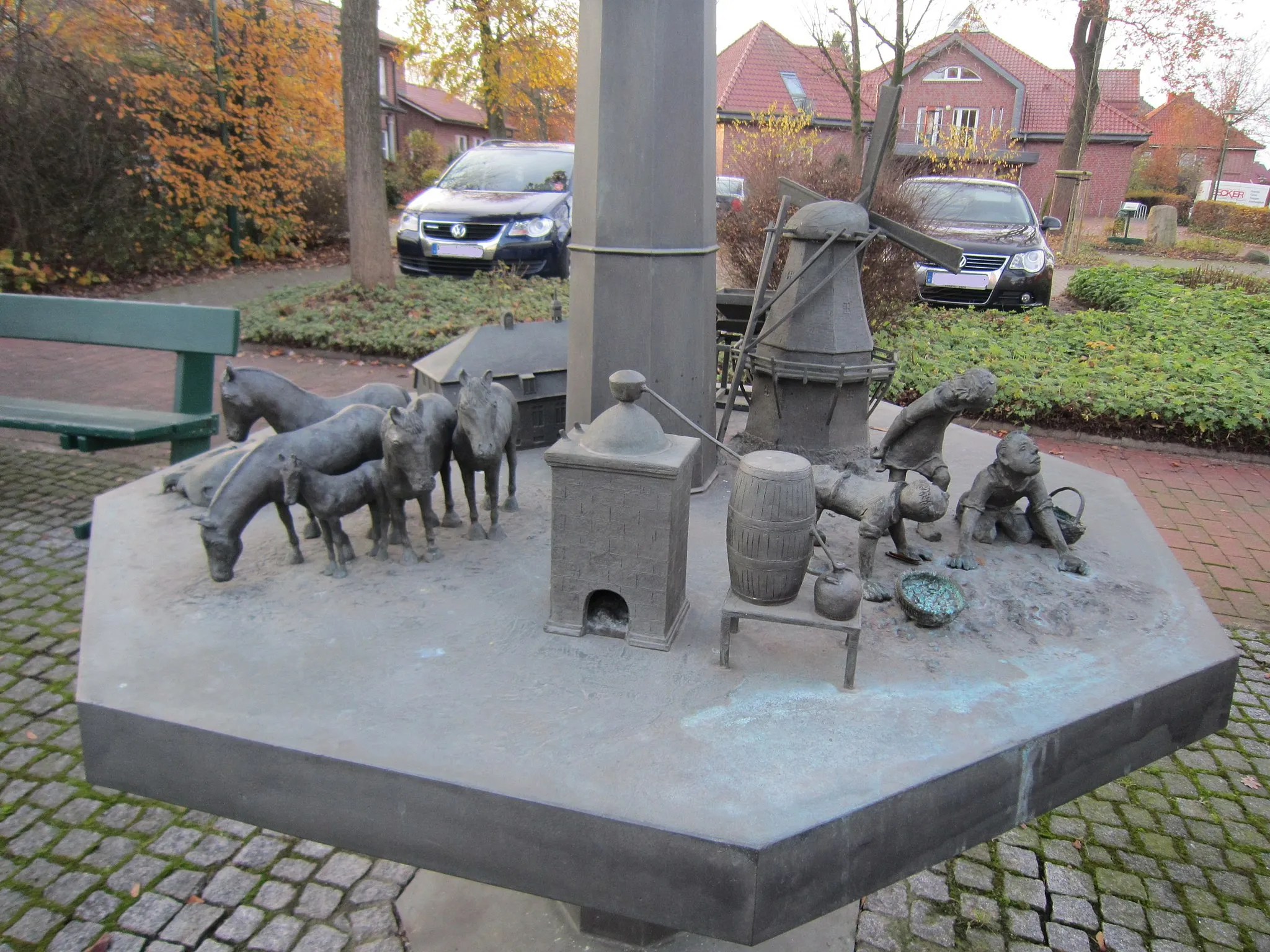Photo showing: Bronze plastic by Albert Bocklage (2009), showing the history of Bakum, Lower Saxony