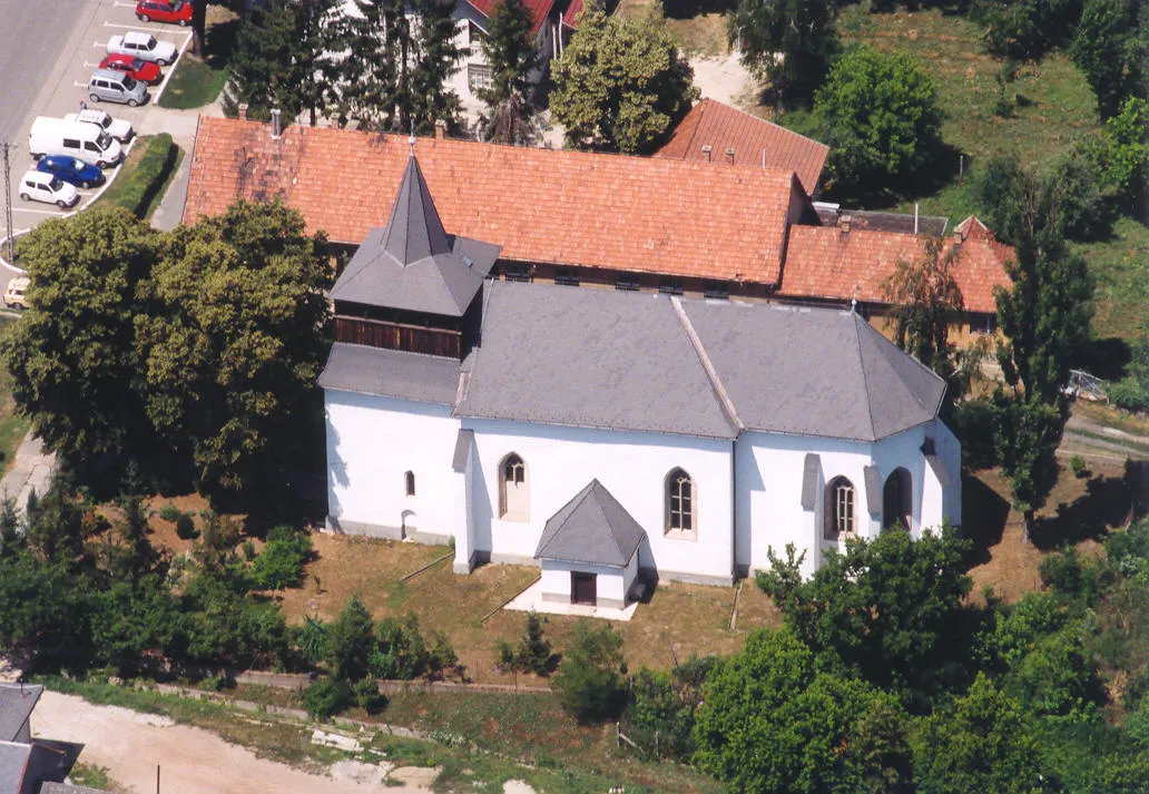 Photo showing: Edelény, Hungary, temple, aerial photography