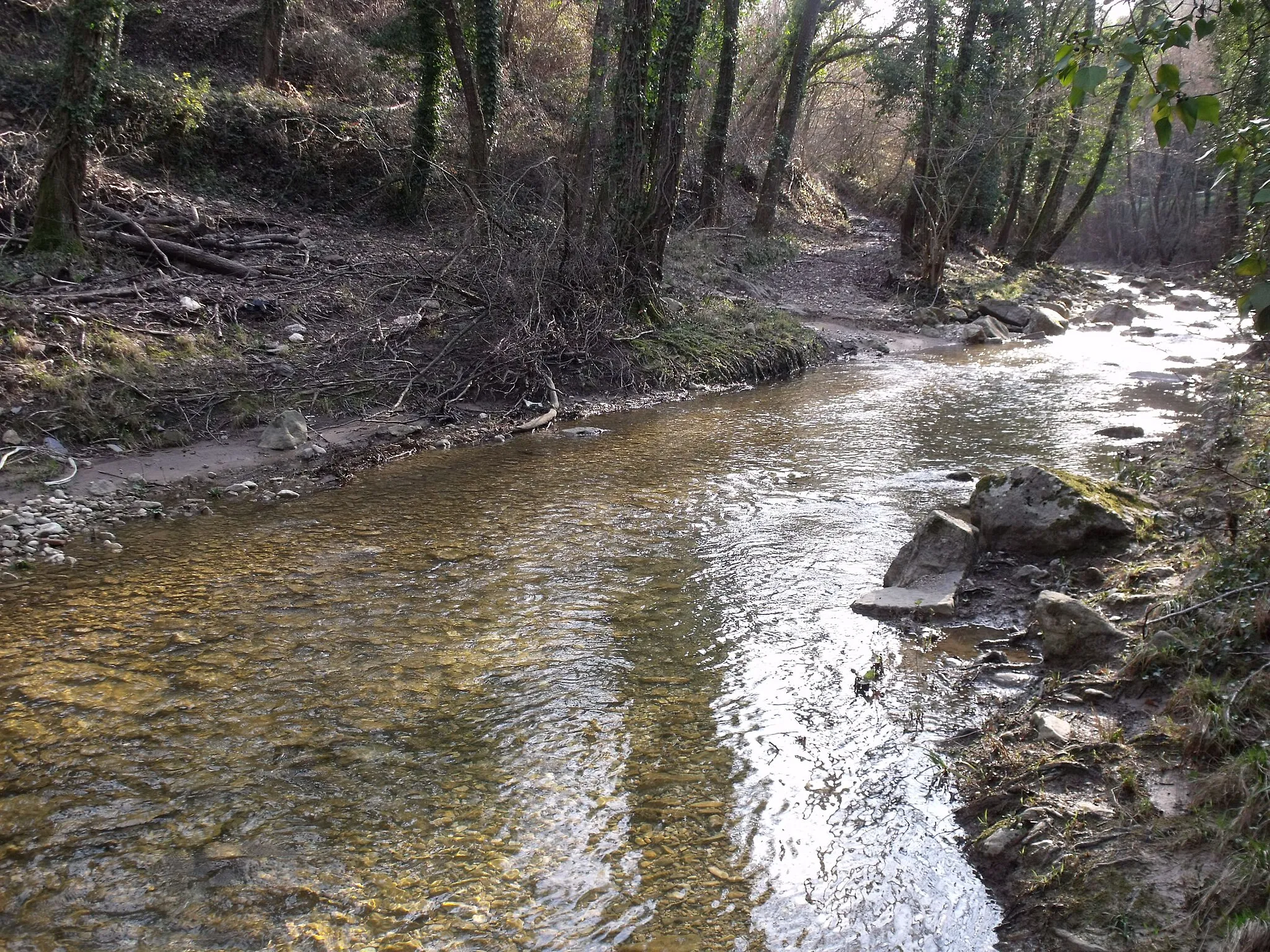 Photo showing: The Rosia River (Torrente) near the Ponte della Pia in Rosia, hamlet of Sovicille, Montagnola Senese, Procince of Siena, Tuscany, Italy