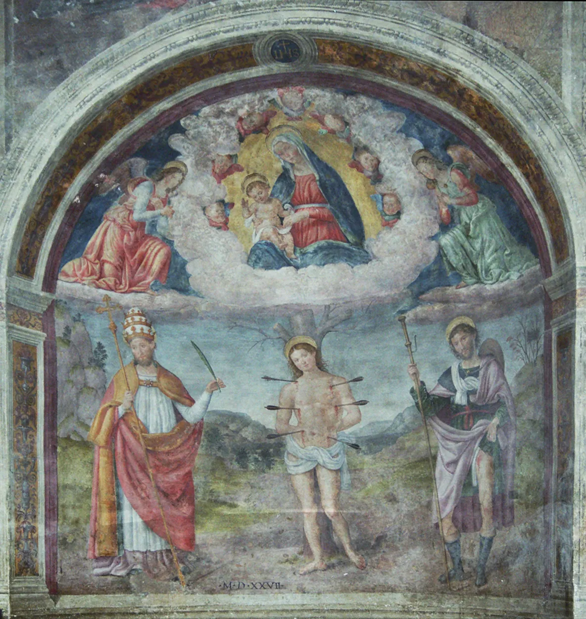 Photo showing: Spoleto - San Giacomo - Chiesa di San Giacomo, probabilmente l'affresco è stato eseguito su disegno dello Spagna da Bernardino da Assisi e da Dono Doni di Assisi