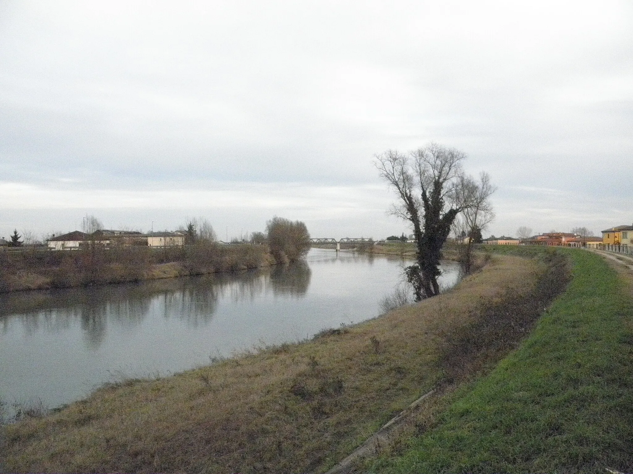 Photo showing: Vista del fiume Adige dall'argine destro di Cavarzere.