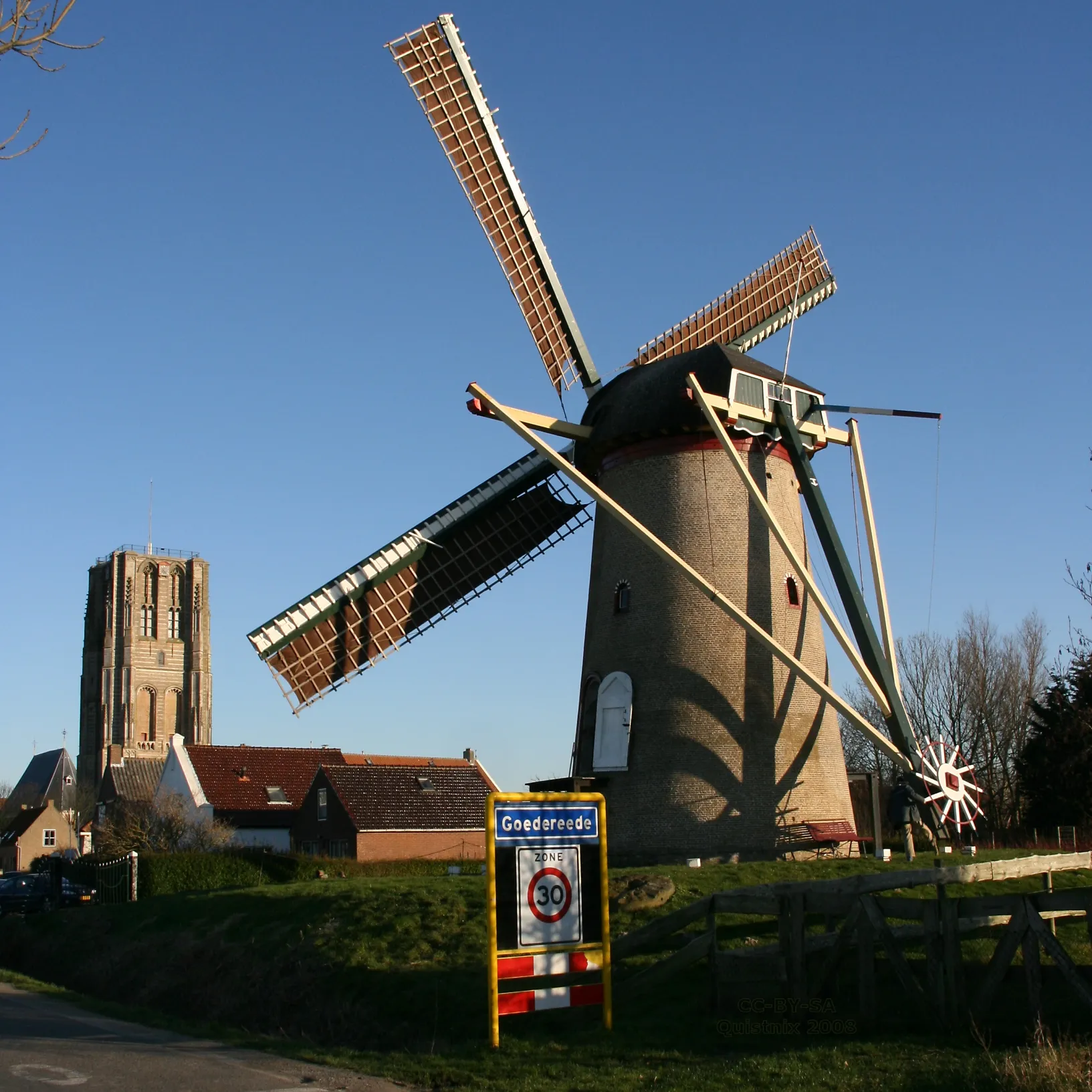 Photo showing: Goedereede: Molen Windvang, met plaatsnaambord