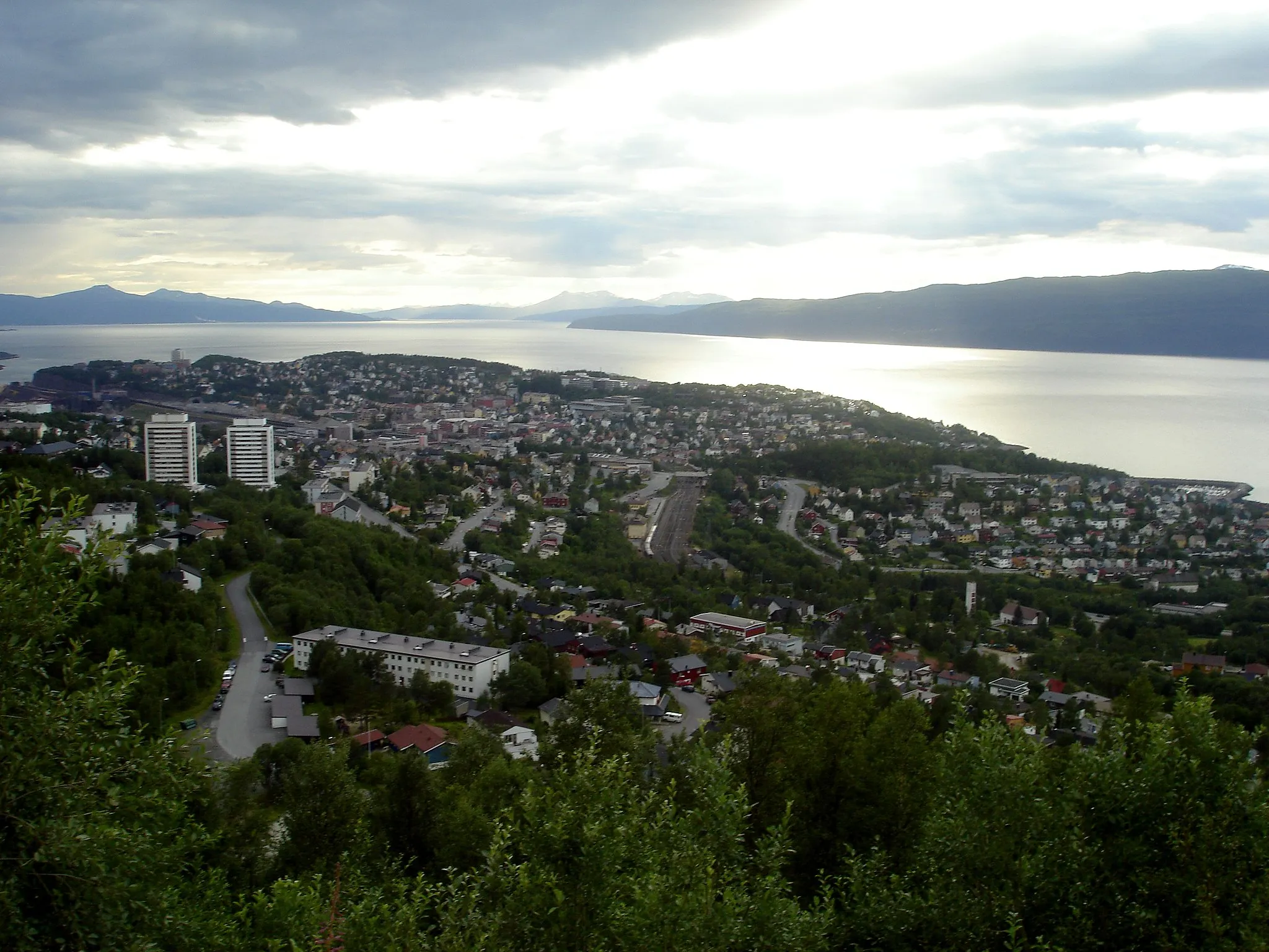 Photo showing: This is a picture taken of the city Narvik, taken from the higest road accessible point in Narvik.