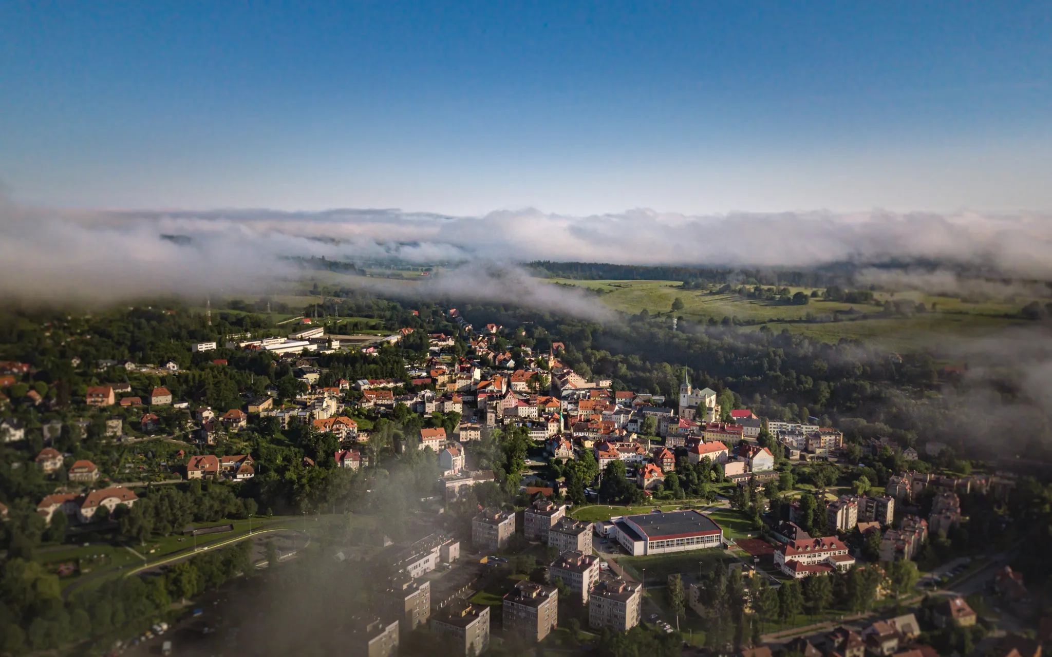 Photo showing: Centrum Dusznik-Zdroju widziane z lotu ptaka