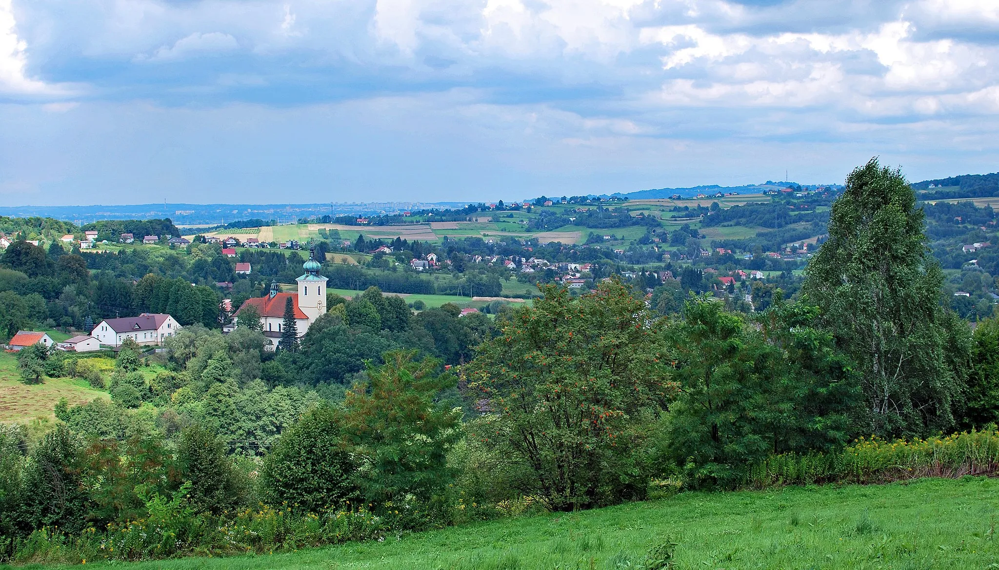 Photo showing: Pleśna village, view from S, Tarnów County, Lesser Poland Voivodeship, Poland