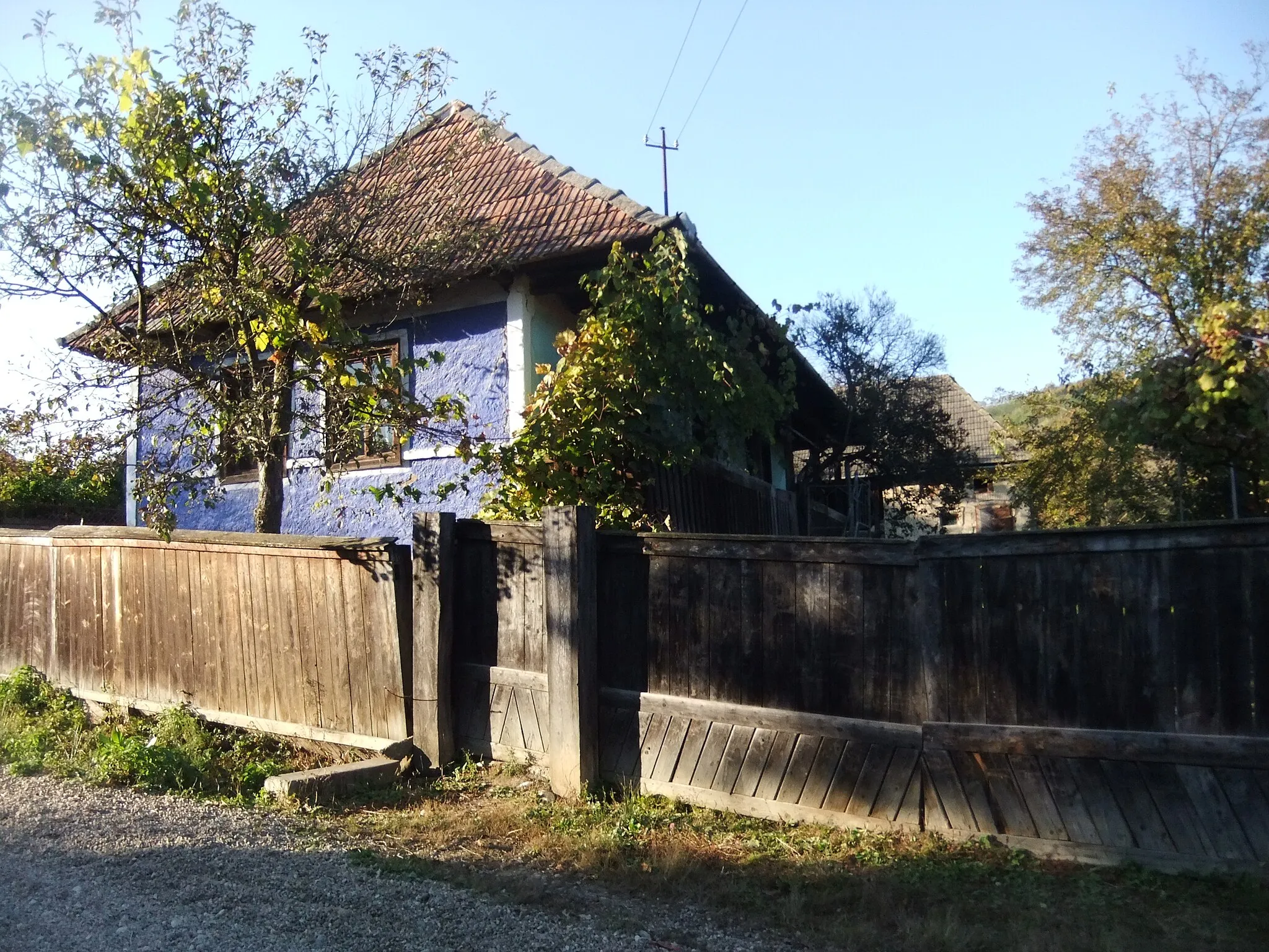 Photo showing: Una din puţinele case bătrâneşti, rămase în sat, construită în anul 1949 din; piatră, lemn şi lut amestecat cu paie.