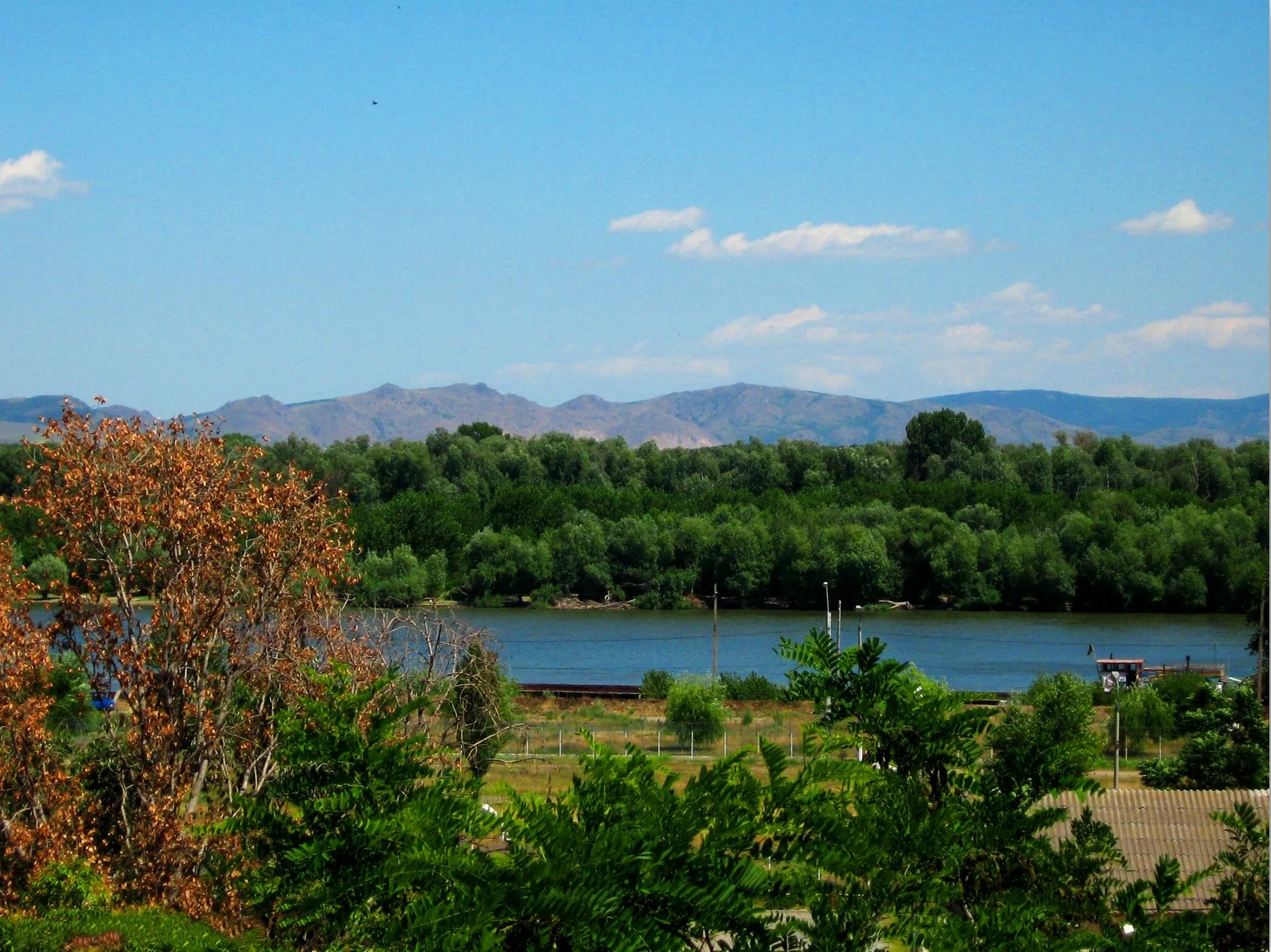 Photo showing: Danube at Braila -- Macin mountains in the background.