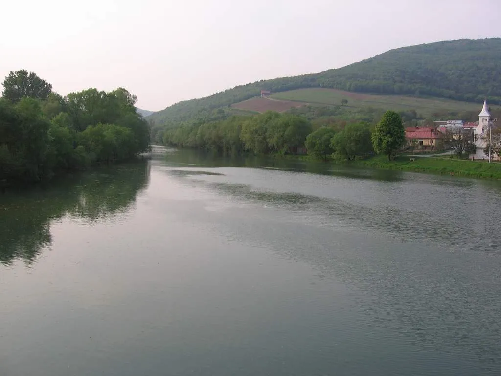 Photo showing: River Laborec at Strazske - view northwards.