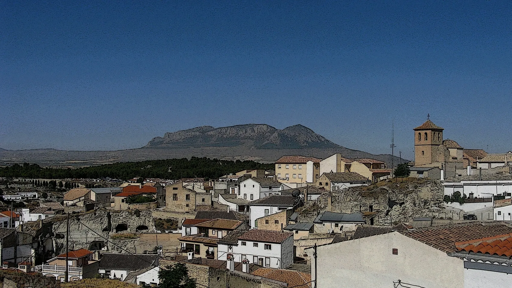 Photo showing: View of Benamaurel Village in Andalucia Spain and of Jabalcon in the Distance