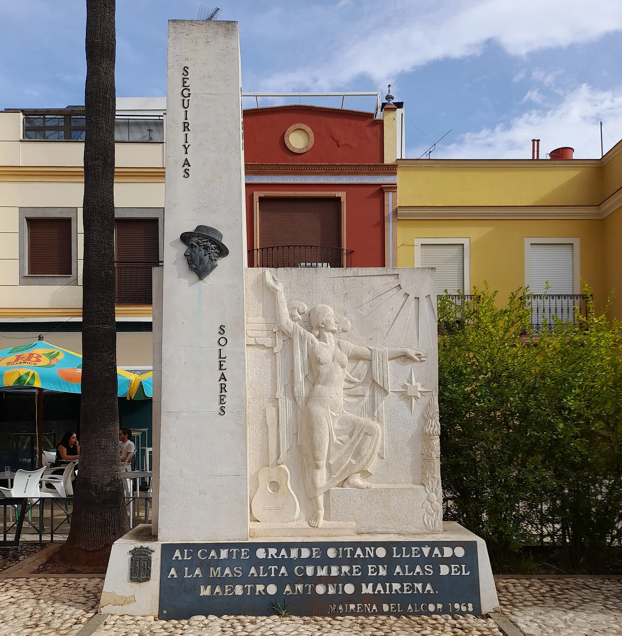 Photo showing: "Monumento al cante gitano llevado a la más alta cumbre en alas del maestro Antonio Mairena. Mairena del Alcor. 1968"