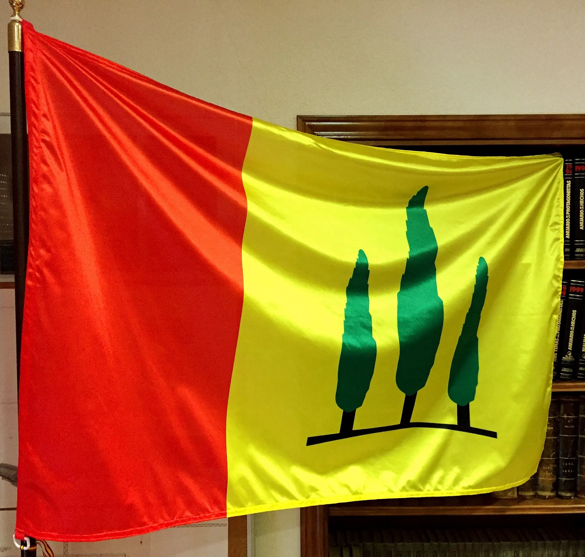 Photo showing: Bandera oficial del municipio de Quismondo que se encuentra en la sede del ayuntamiento