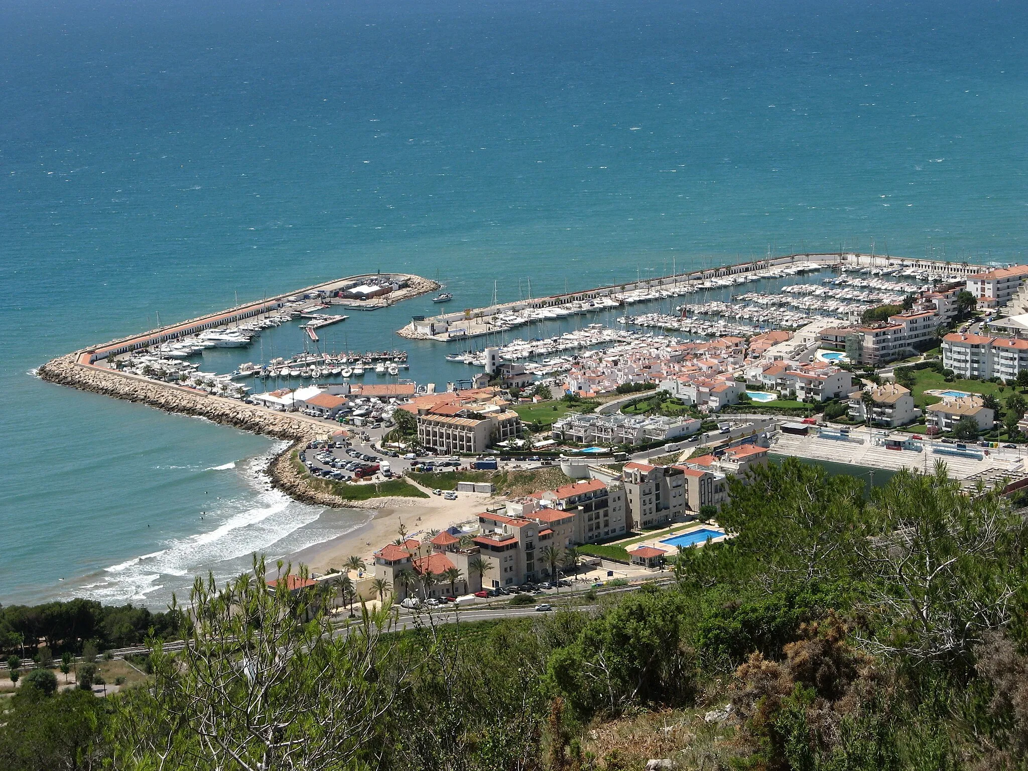 Photo showing: "Aiguadolç" - Hafen von Sitges (Catalonien, Spanien)