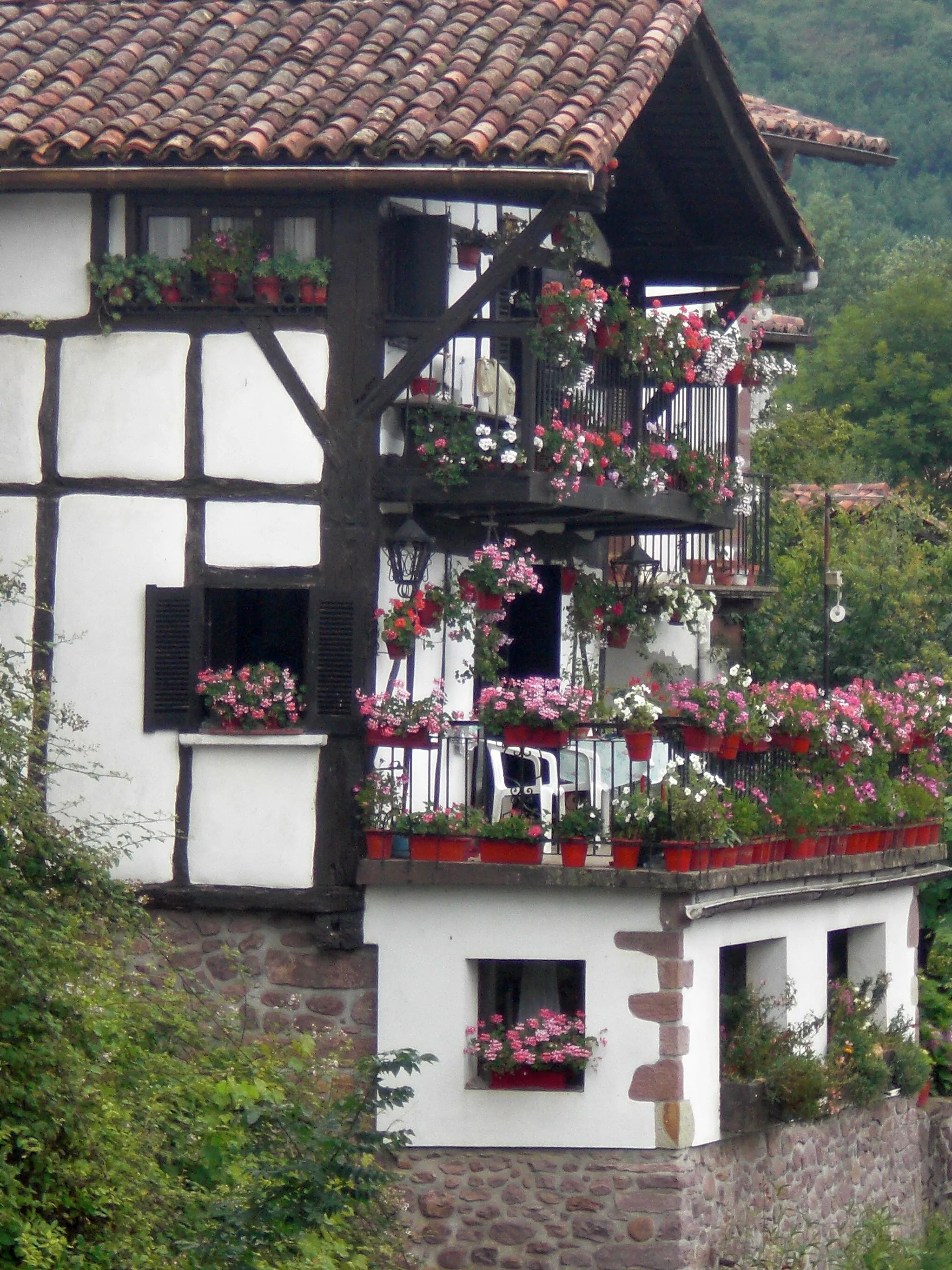 Photo showing: Casas en Elizondo, junto al Bidasoa.