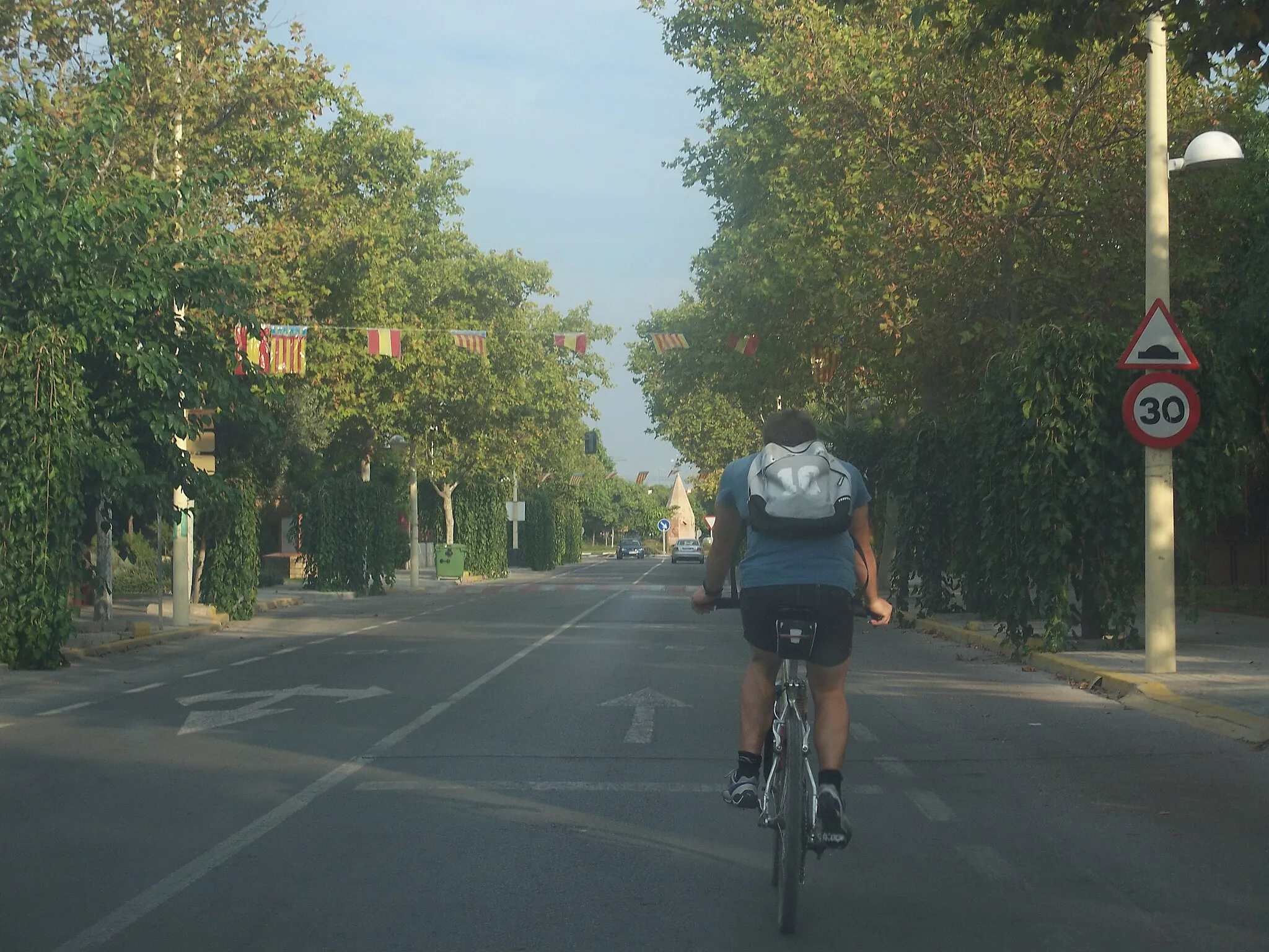 Photo showing: Ciclista_en_el_Carrer_la_Senyera_de_Picanya,_L'Horta — Spain.