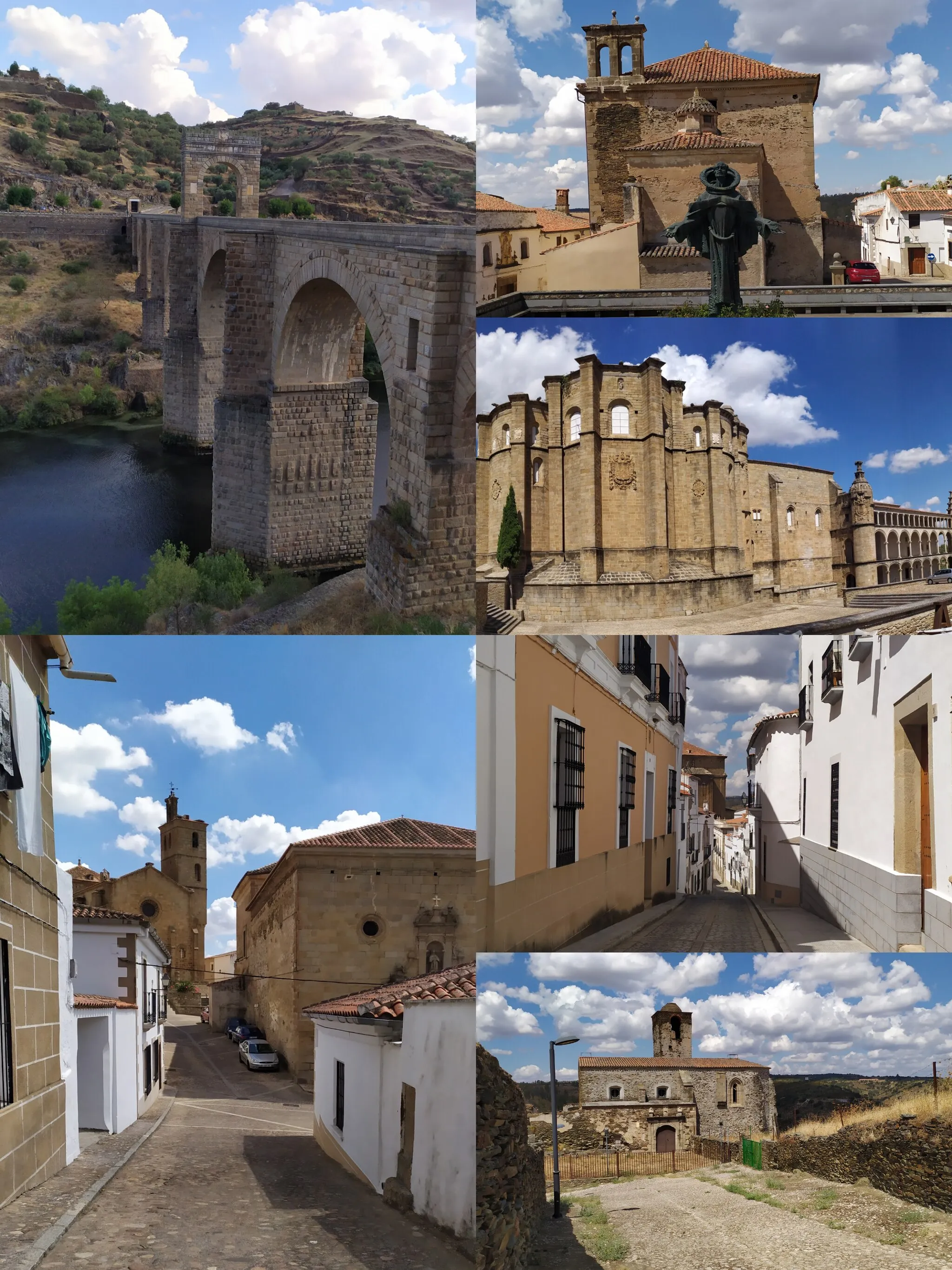 Photo showing: From left to right: Roman Bridge of Alcántara, Church of San Pedro de Alcántara, Convent of San Benito, Calle "4 streets", Convent of the Comendadoras de Sancti Spiritus and view of the churches from Carnicería street