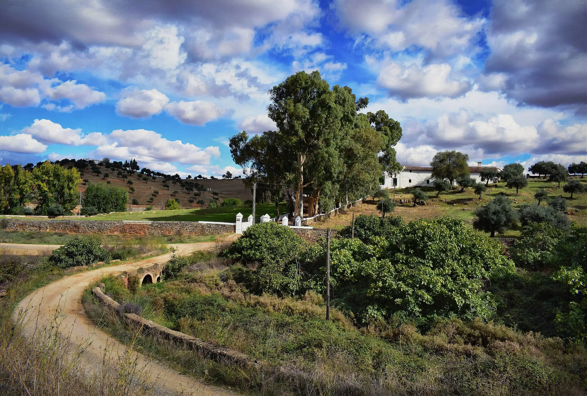 Photo showing: Published with the description: "A village near Zafra, Extremadura. The 'Via de la Plata' is one of the many Pilgrimage routes to Santiago, starting in Seville and continuing northward. "