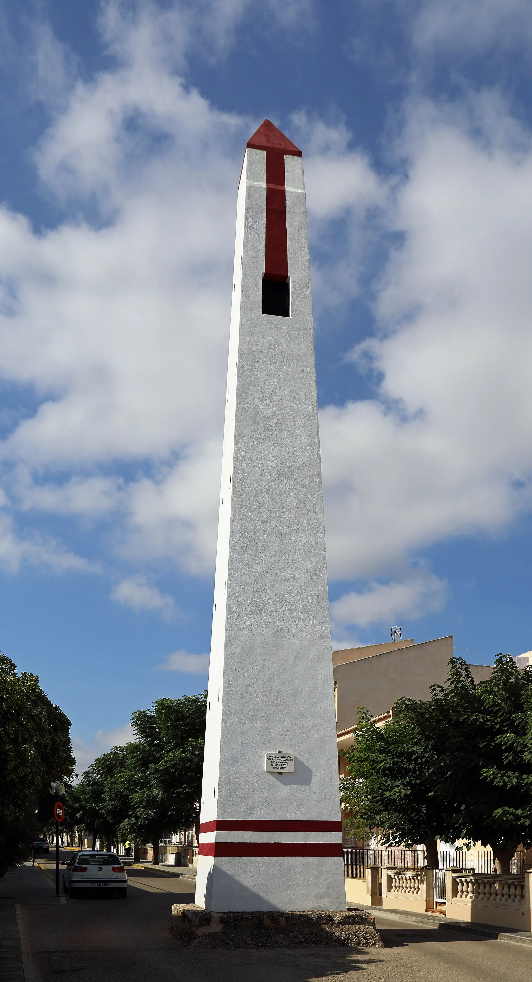 Photo showing: Can Picafort (Santa Margalida, Majorca, Spain): daymark for navigation and gun laying training of the Spanish navy from 1941 till 1970