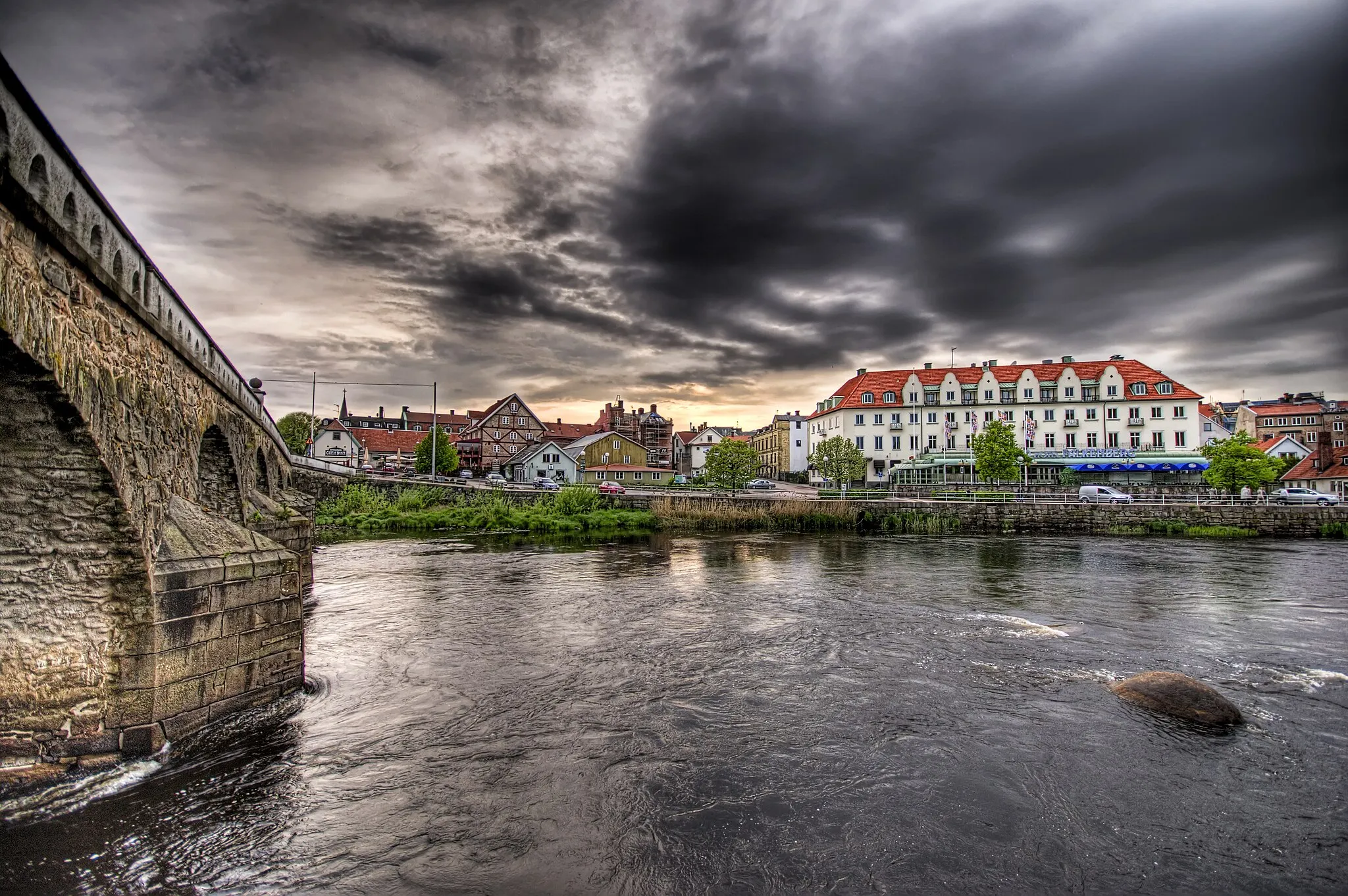 Photo showing: Grand Hotell, Tullbron och Ätran i Falkenberg.