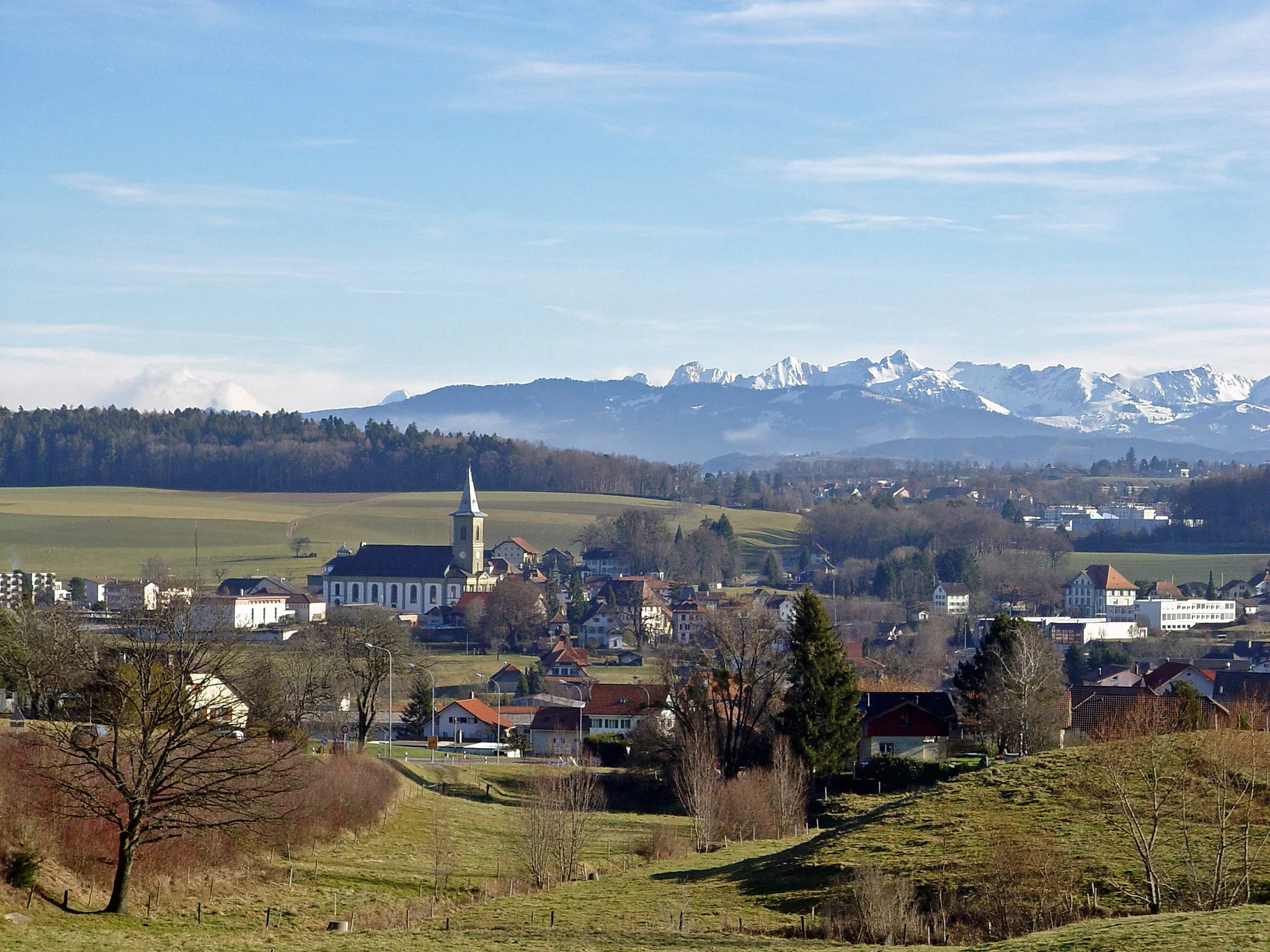 Photo showing: Belfaux (Kanton Fribourg, Schweiz) vom Südewesten fotografiert. Foto Januar 2008 von Yesuitus2001 23:36, 11. Jan. 2008 (CET)