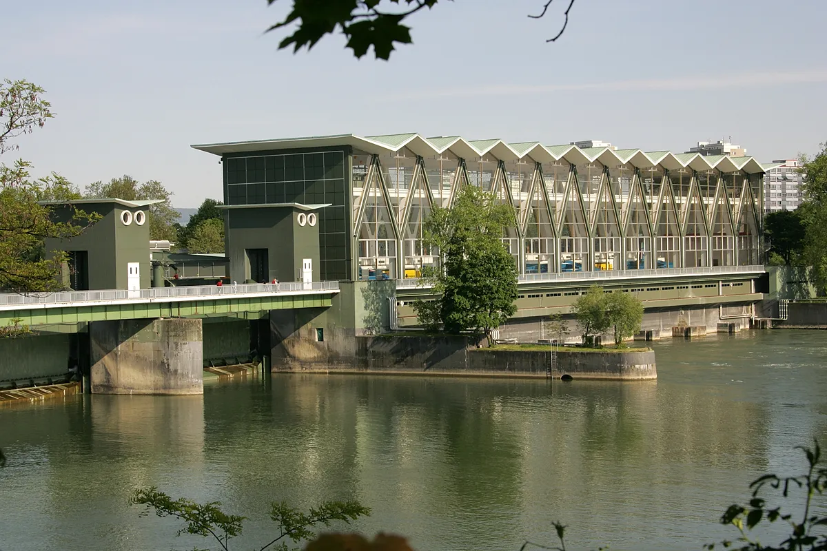 Photo showing: Flusskraftwerk am Rhein in Birsfelden, Kanton Basel-Landschaft, Schweiz
