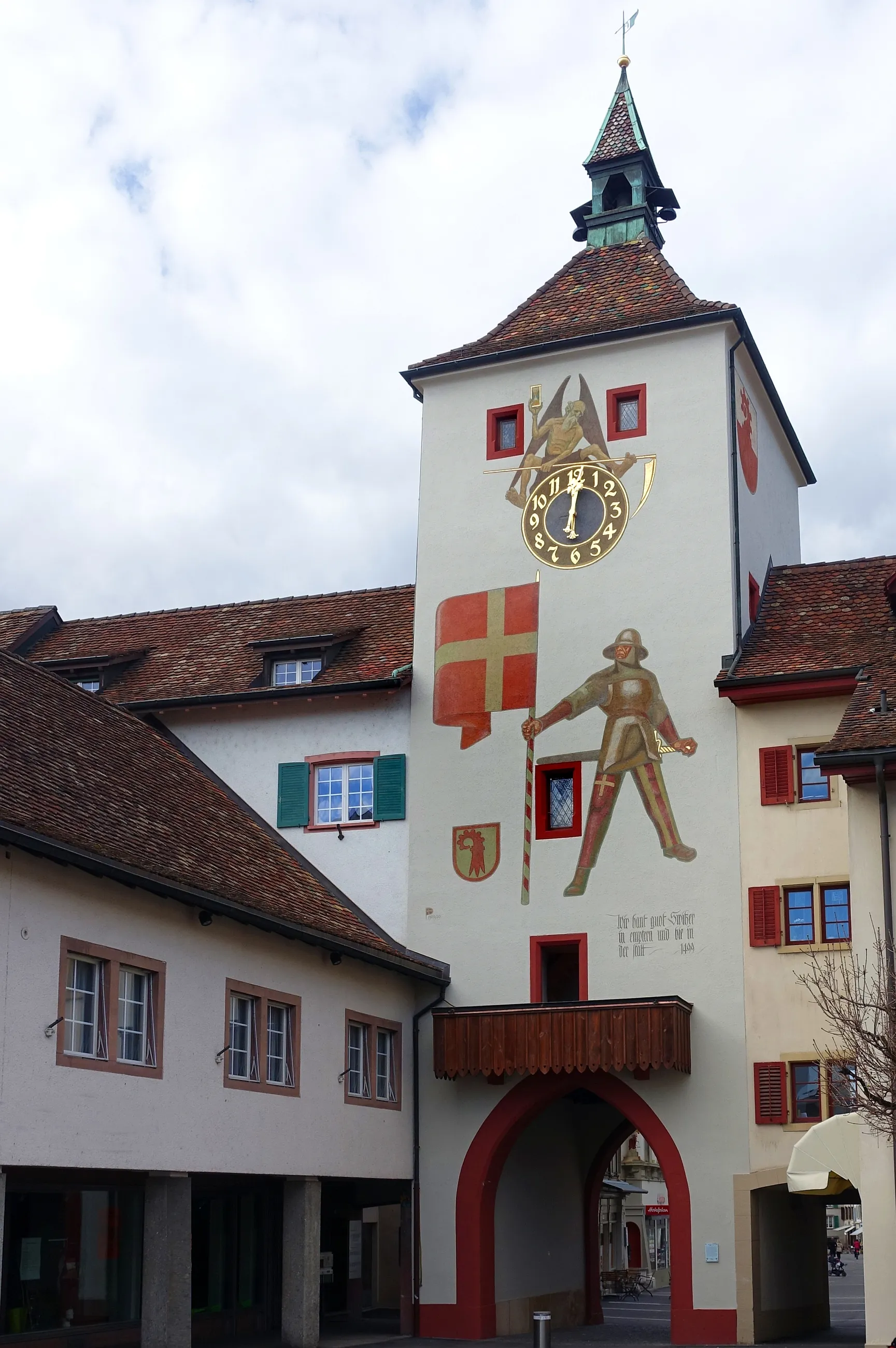 Photo showing: Fassaden Malereien am oberen Stadt Tor (1912/13 und 1949/50) in Liestal von Otto Plattner (1886-1951)