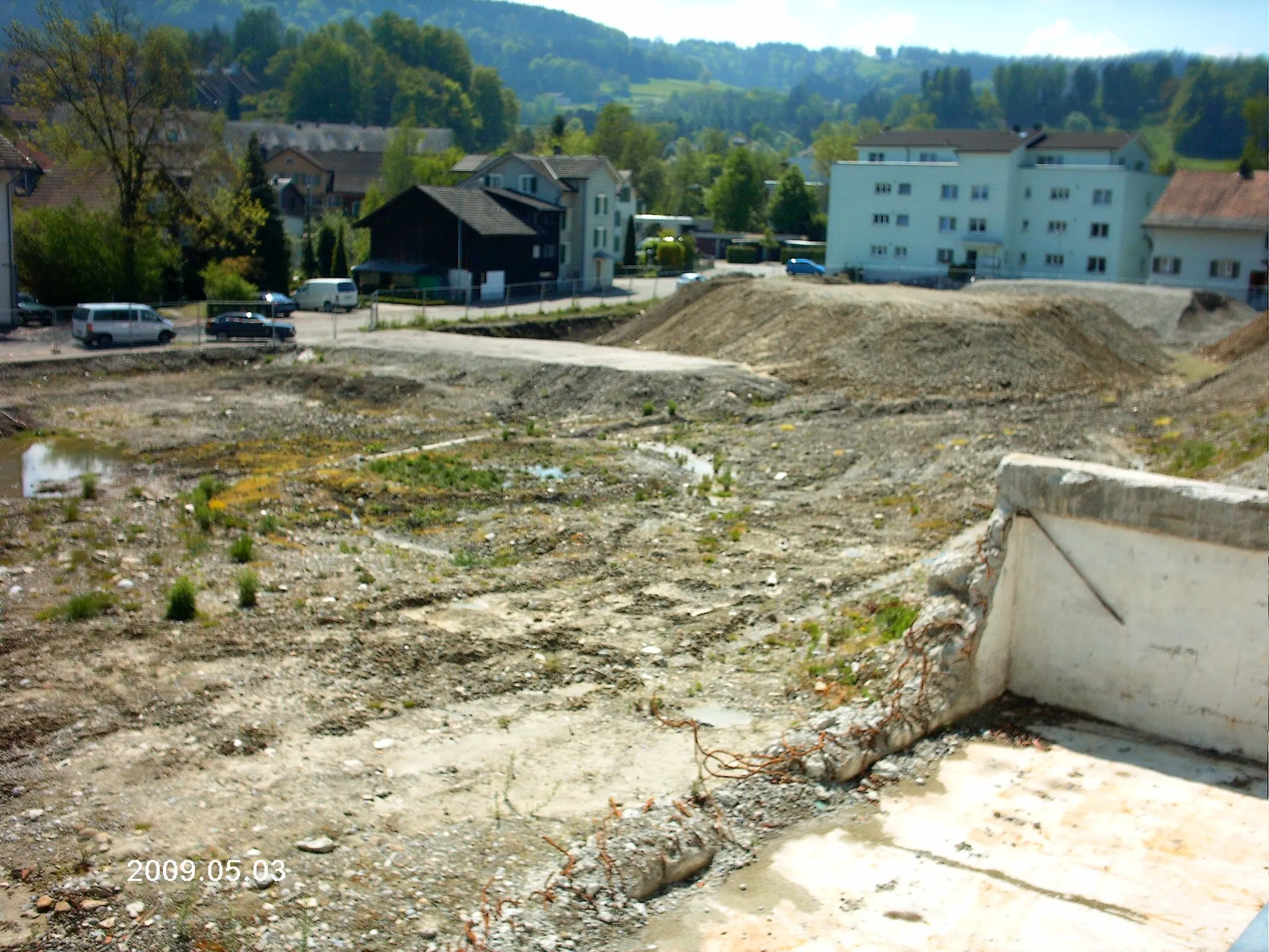 Photo showing: Works in the center of Oberuzwil after the removal of the factory of Benninger AG