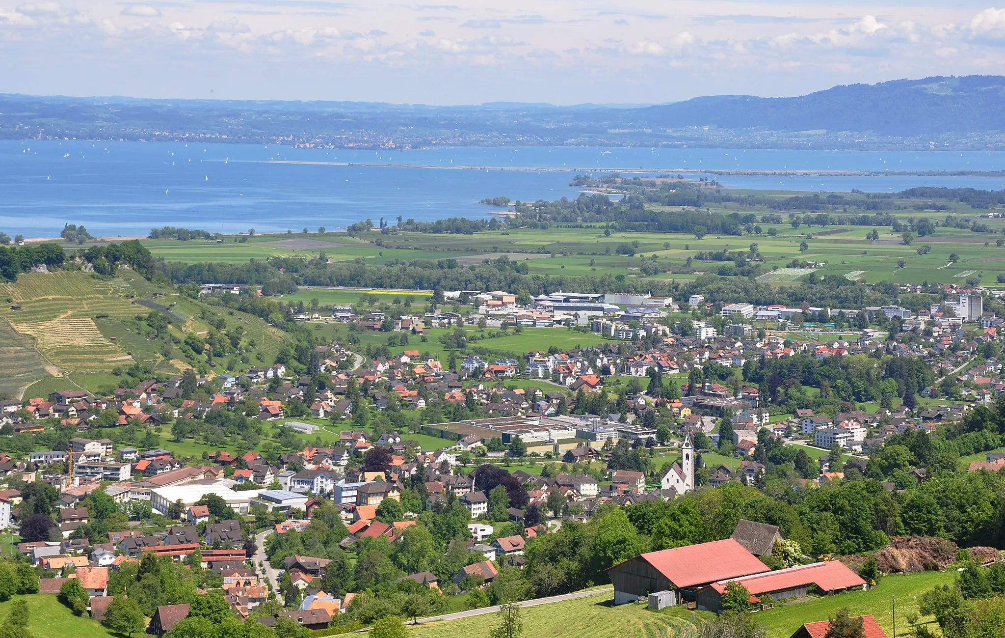 Photo showing: Blick von Wolfhalden AR (Höhe Bleichestrasse) in Richtung Bodensee

über Thal SG
