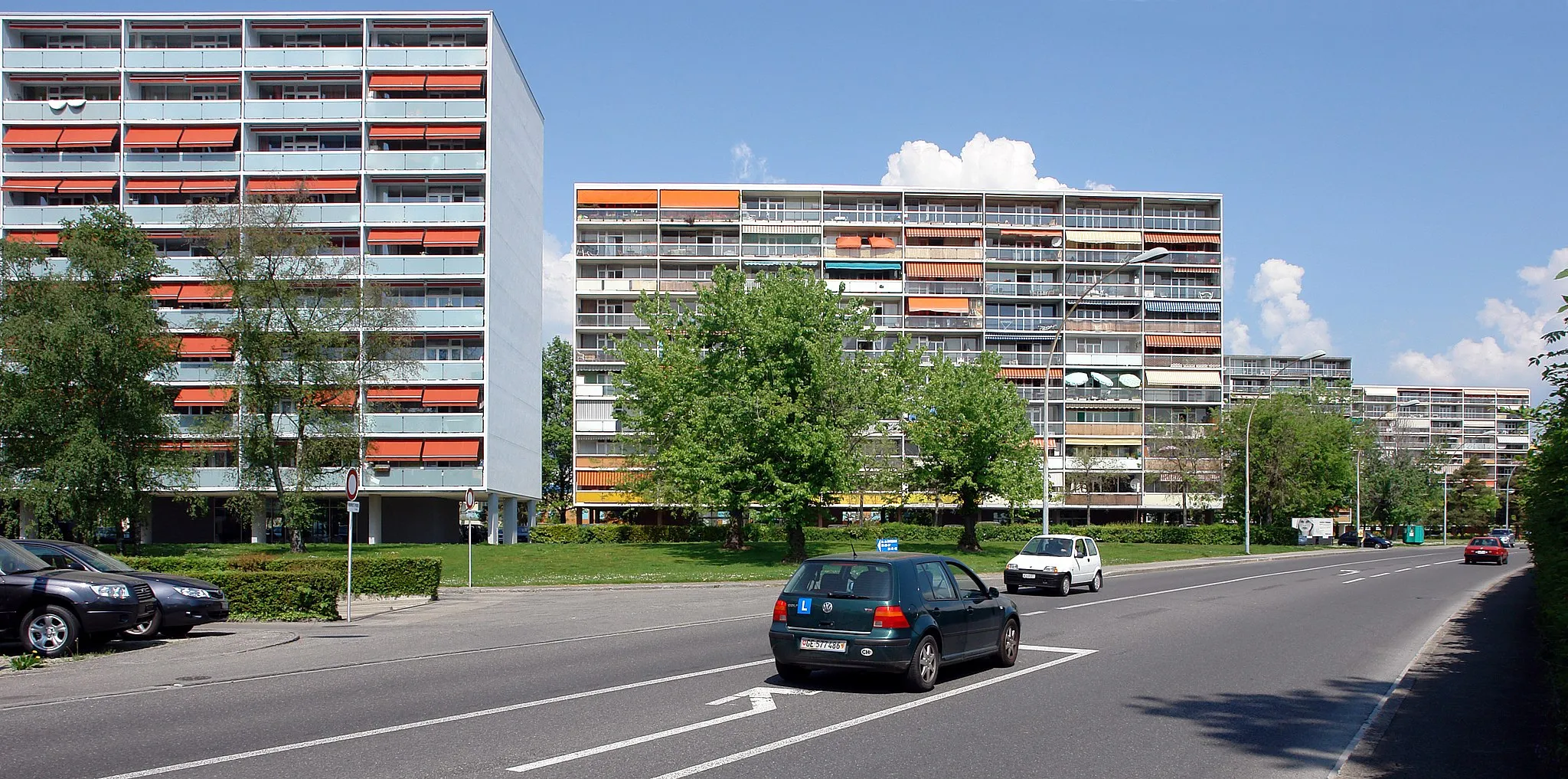 Photo showing: Cité Satellite de Meyrin, large housing estate, Meyrin, Geneva, 1960-63, Architect: Georges Addor
