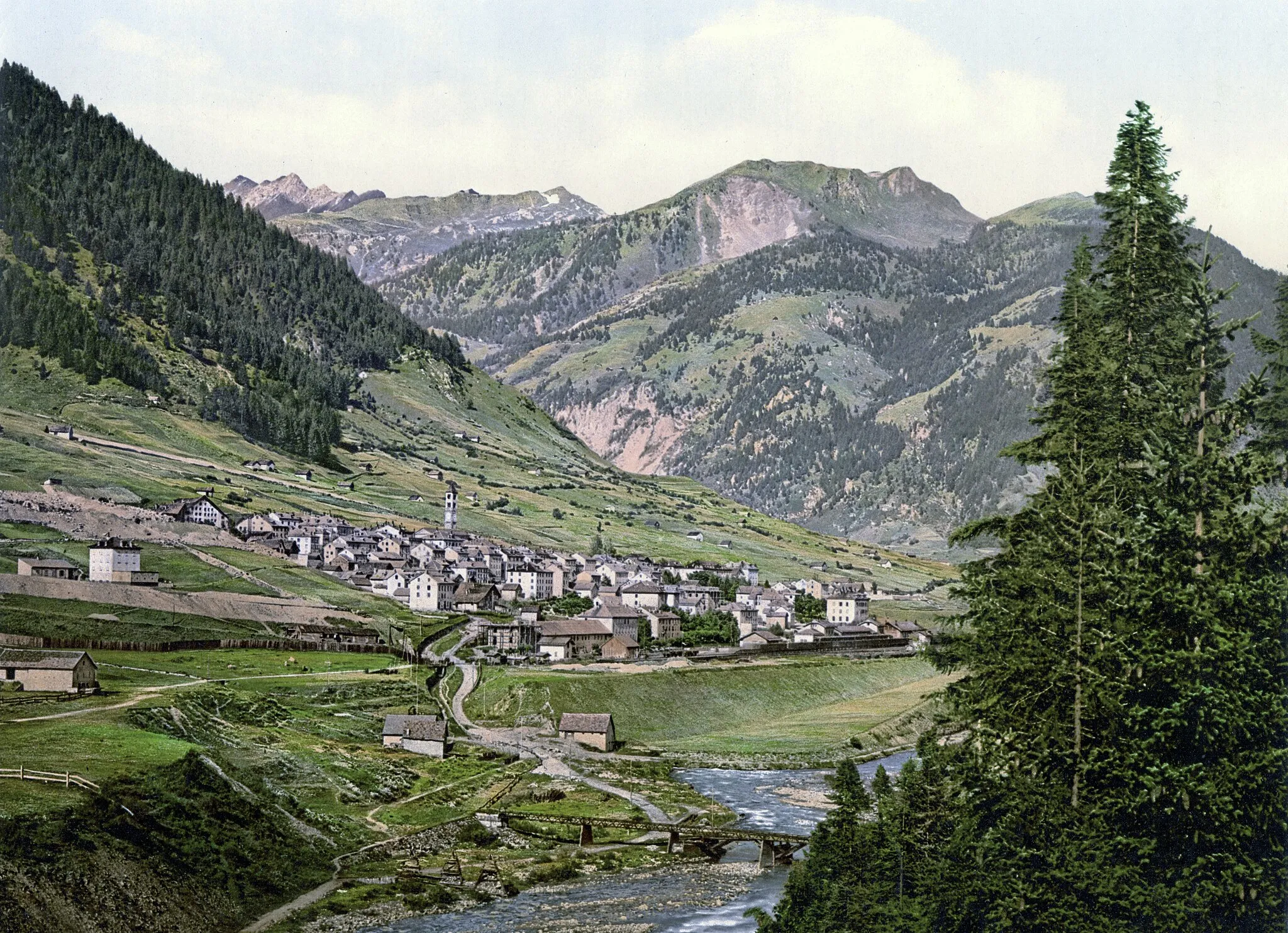 Photo showing: Imagen del pueblo de Airolo entre 1890 y 1900