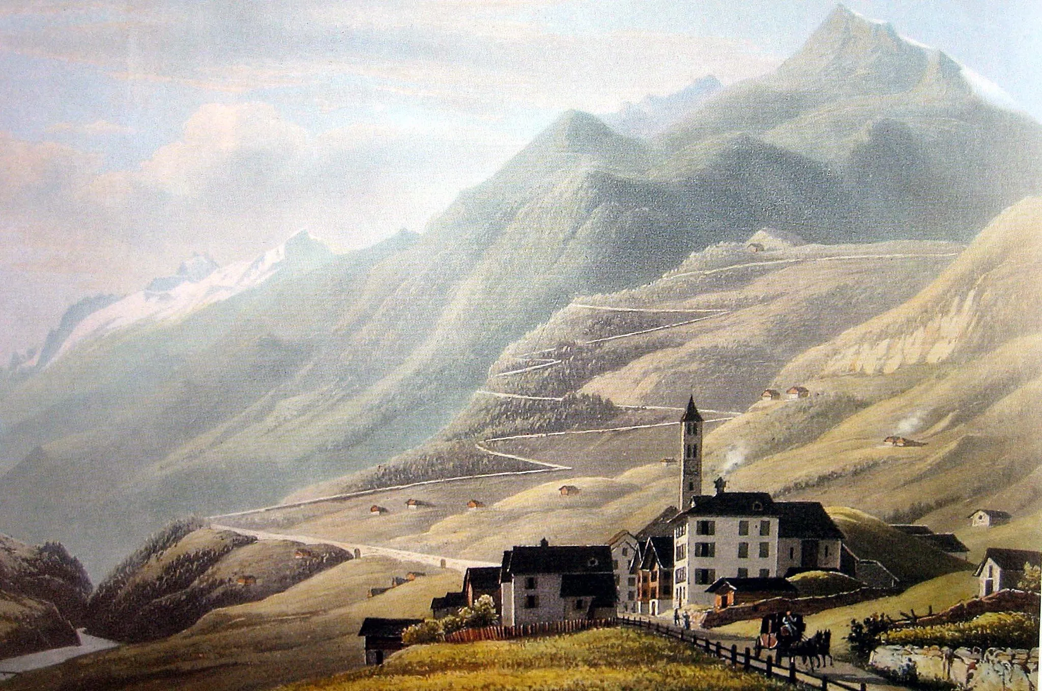 Photo showing: Airolo 1835, kol. Aquatinta von Weber nach Zeichnung von Corrodi