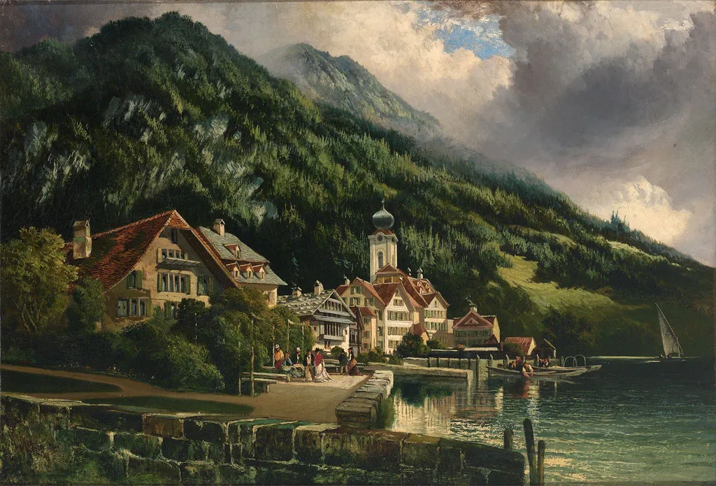 Photo showing: Der Rigi vom Hotelgarten aus, Weggis, Schweiz (von fremder Hand betitelt), Öl auf Leinwand, 50,5 x 76,5 cm
