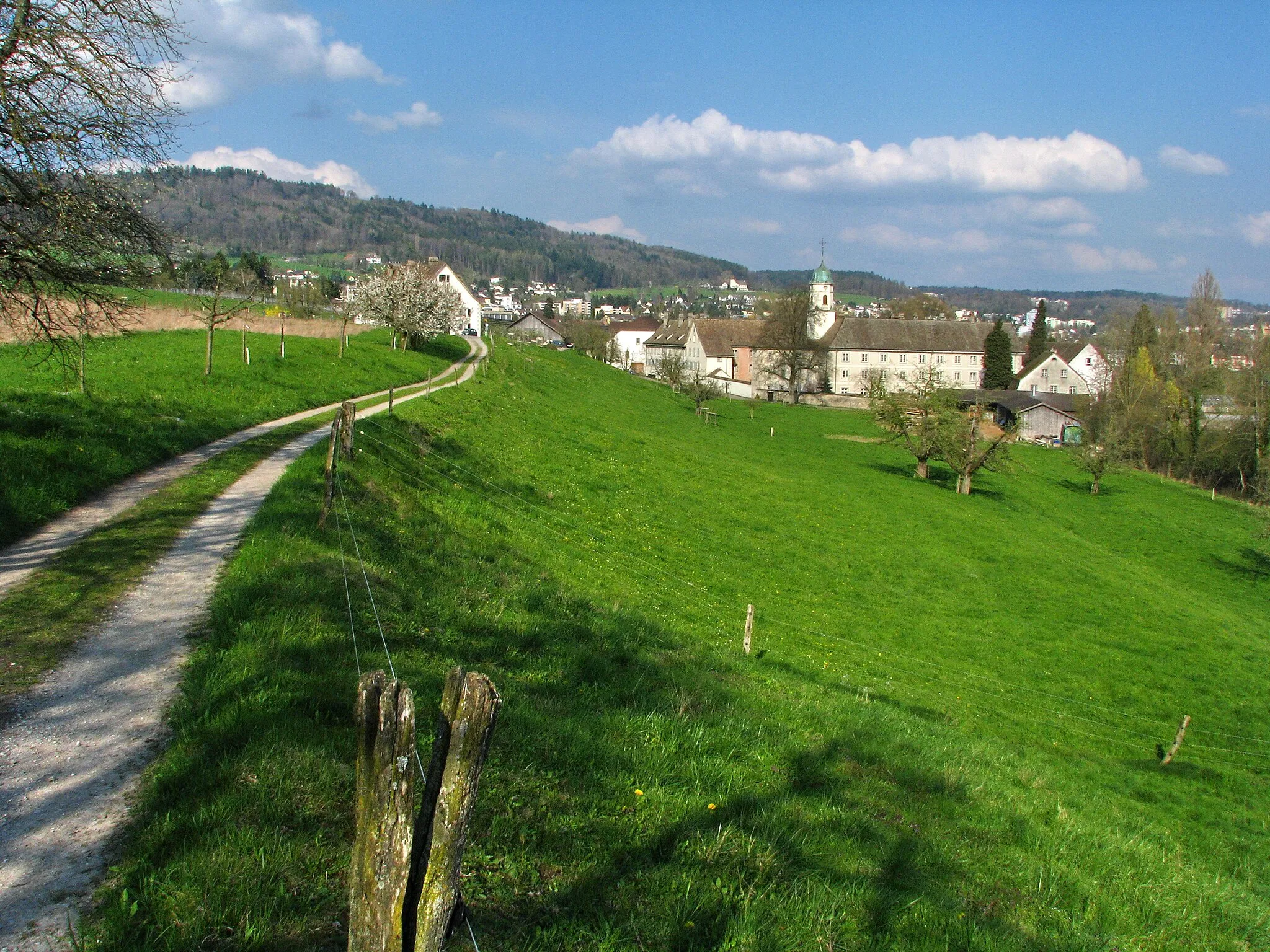 Photo showing: Kloster Fahr in Würenlos, Unterengstringen to the left, Limmattal in the background.