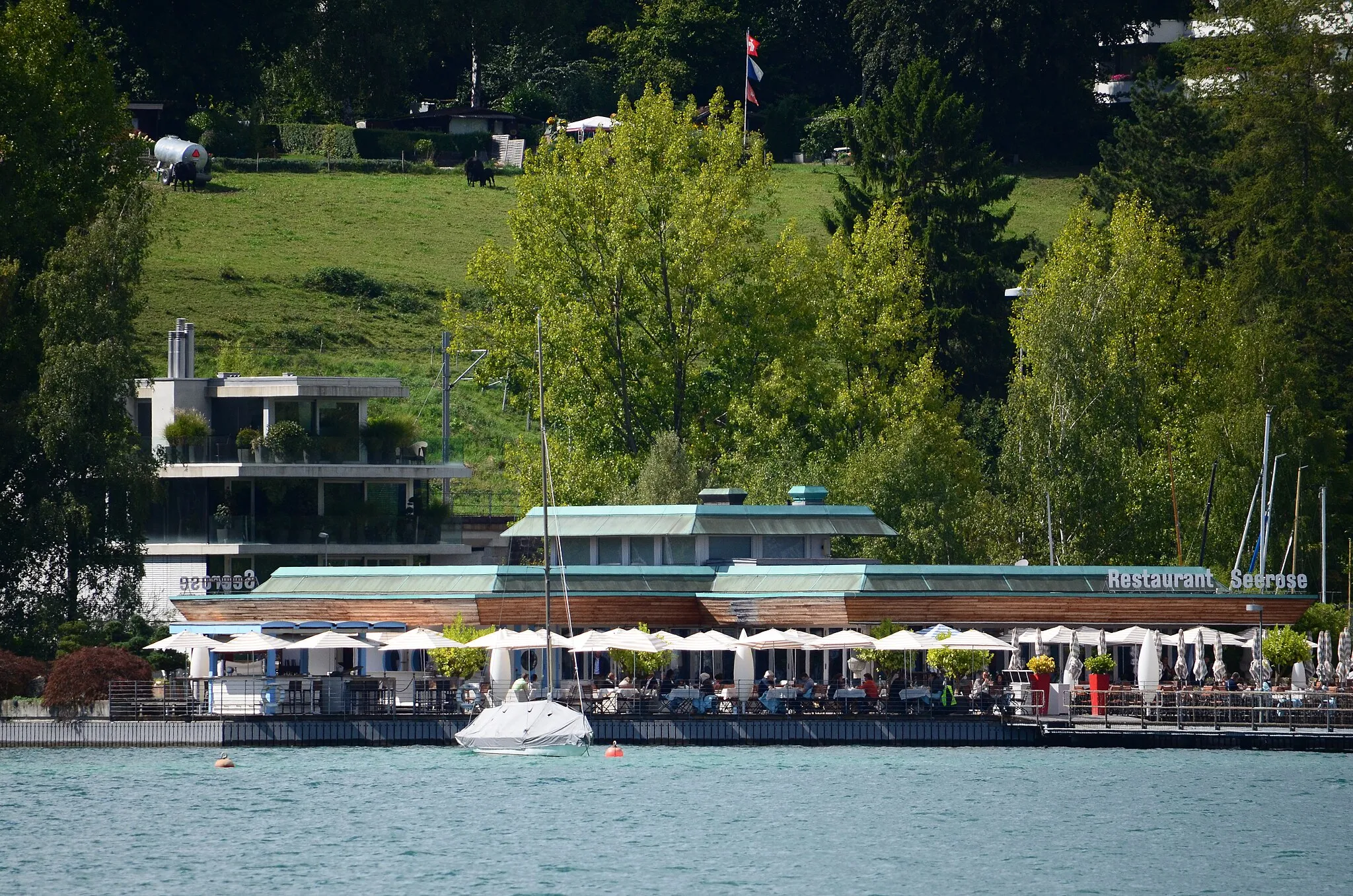 Photo showing: Zürich-Wollishofen (Switzerland) as seen from ZSG motorship Pfannenstiel