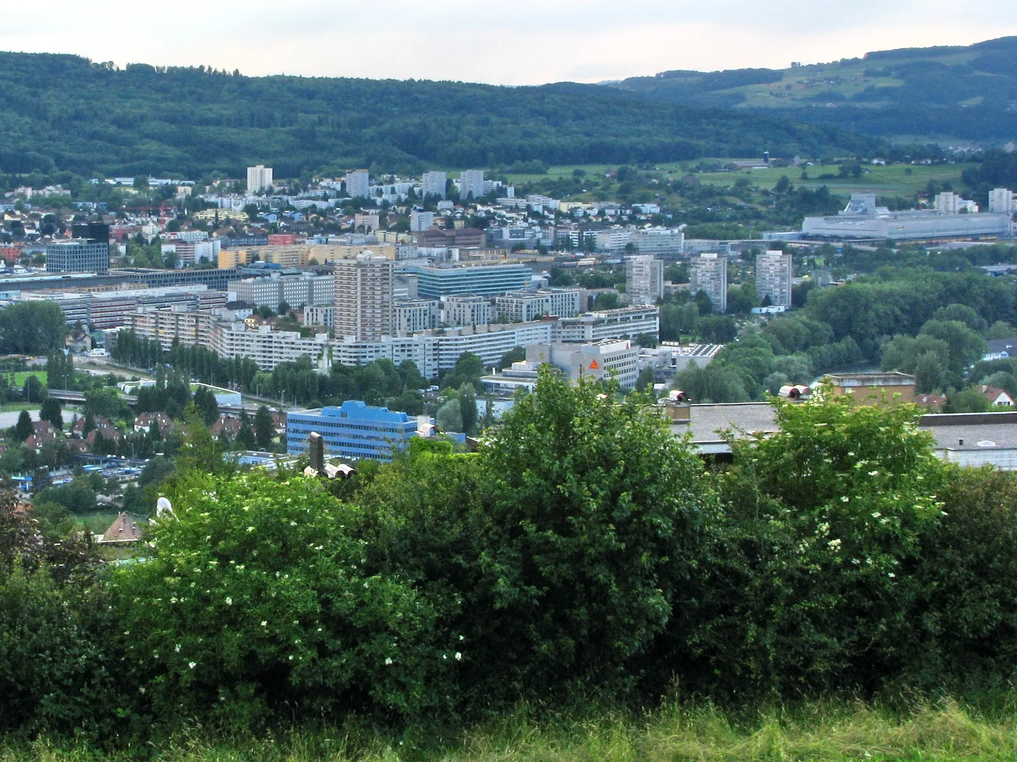 Photo showing: Zürich : Altstetten quarter and the Limmat Valley, as seen from Käferberg-Waidberg.