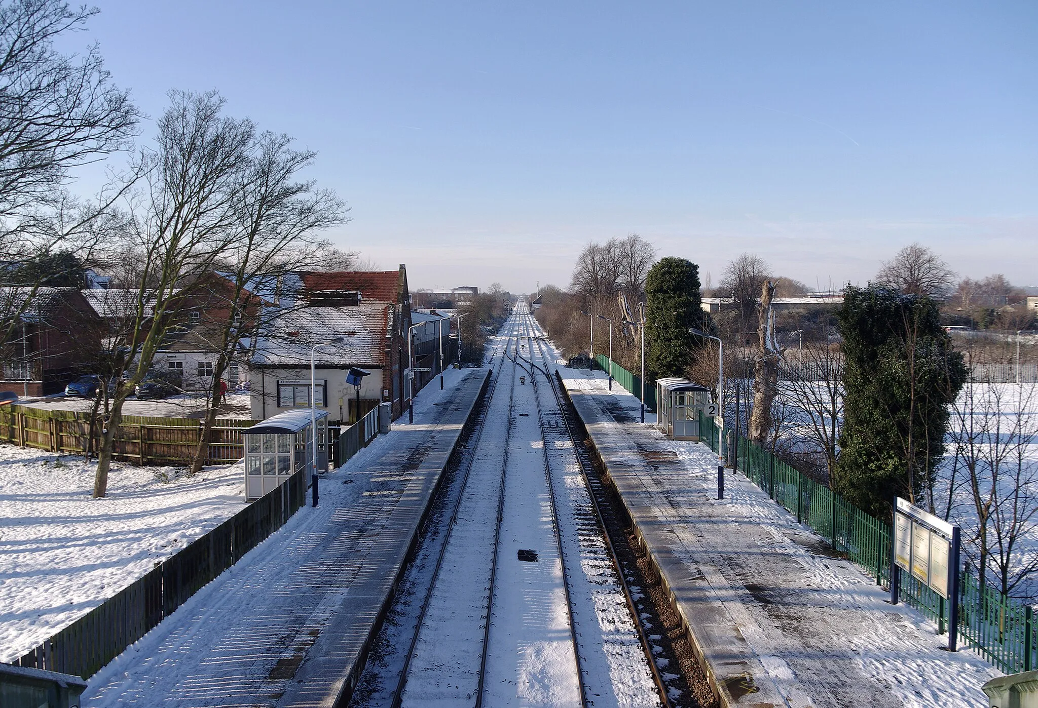 Photo showing: Bingham railway station in the snow, looking west.