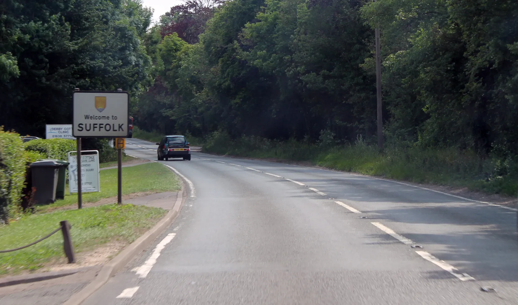 Photo showing: A142 enters Suffolk