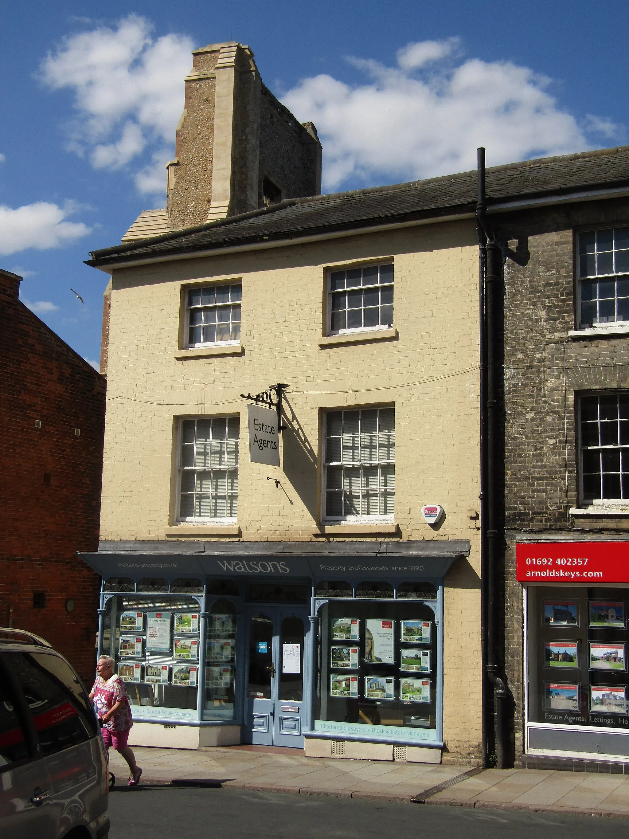 Photo showing: A branch of Watson's estate agents located on Market Place within the town of North Walsham, Norfolk, United Kingdom.