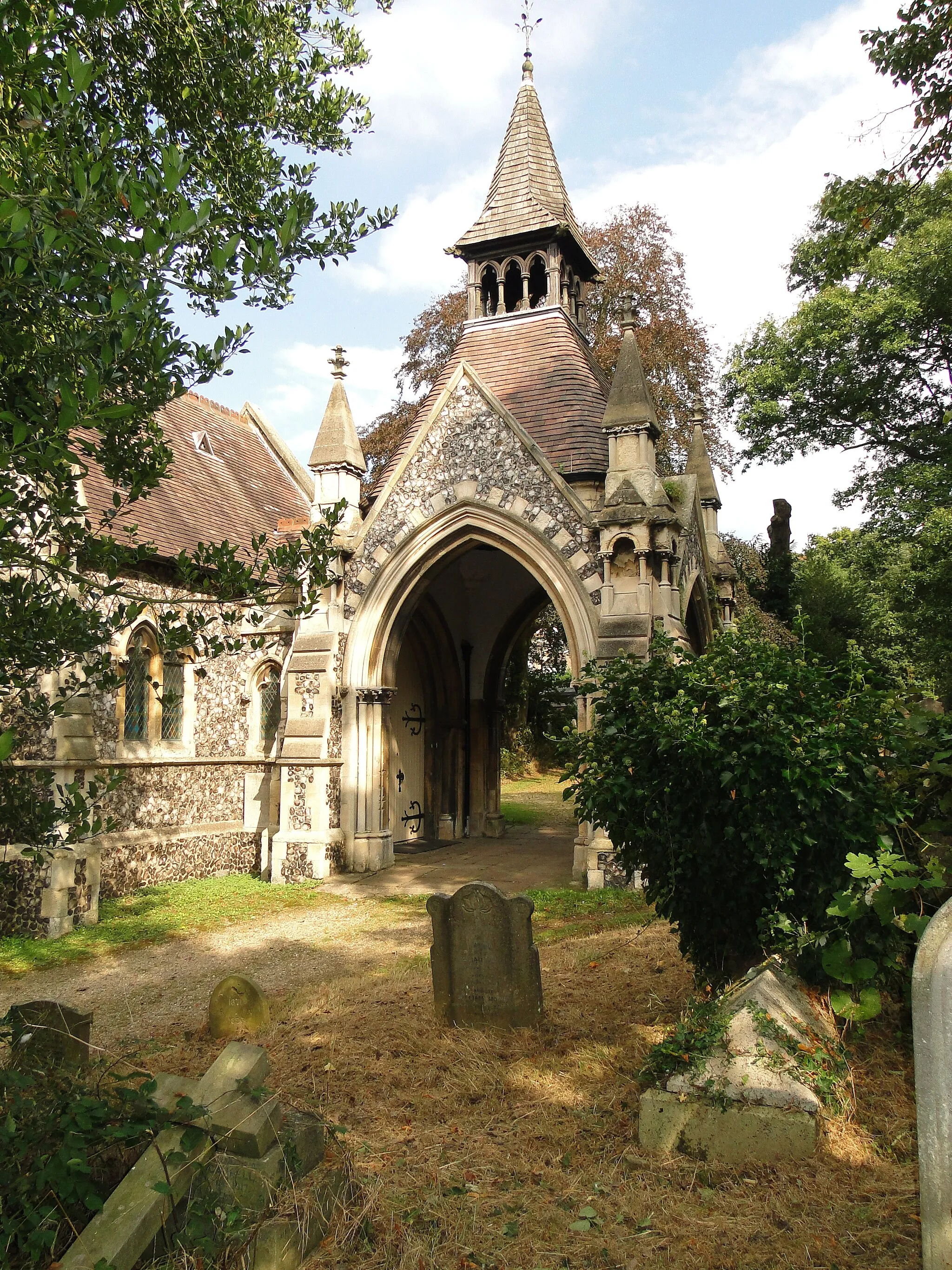 Photo showing: The chapel bell tower at The Rosary Cemetery, Norwich
