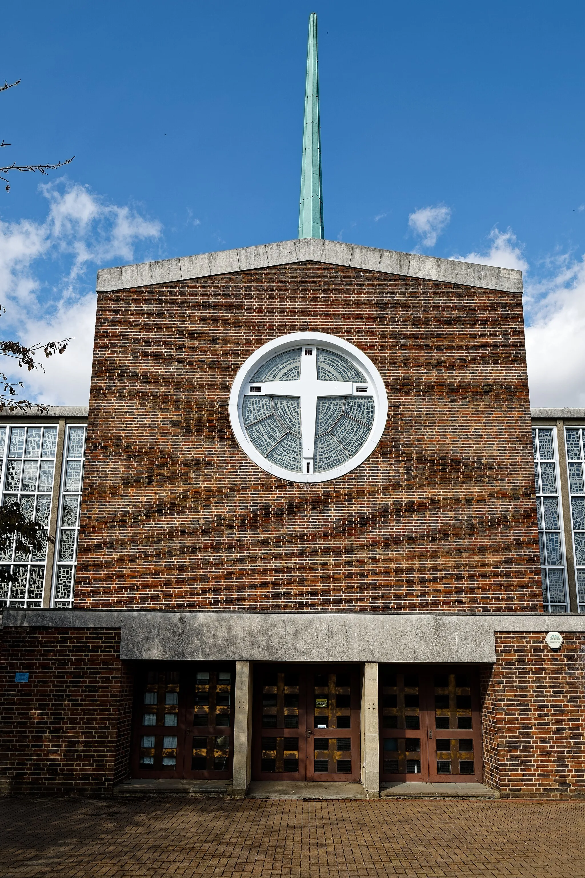 Photo showing: Our Lady of Fatima Roman Catholic Church in Harlow, Essex, England. Wikimedia (2023) makes it difficult to view photos related to this image, so to see its most relevant allied group, click on Our Lady of Fatima, Harlow, this uploader's Church photos, or the helpful categories at the bottom of this page for a variety of images relevant to this one. This image is one of a series of date and/or subject allied consecutive photographs kept in progression or location by file name, number and/or time marking. Camera: Canon EOS 6D Mark II Software: file lens-corrected and optimized with DxO PhotoLab 6 Elite.