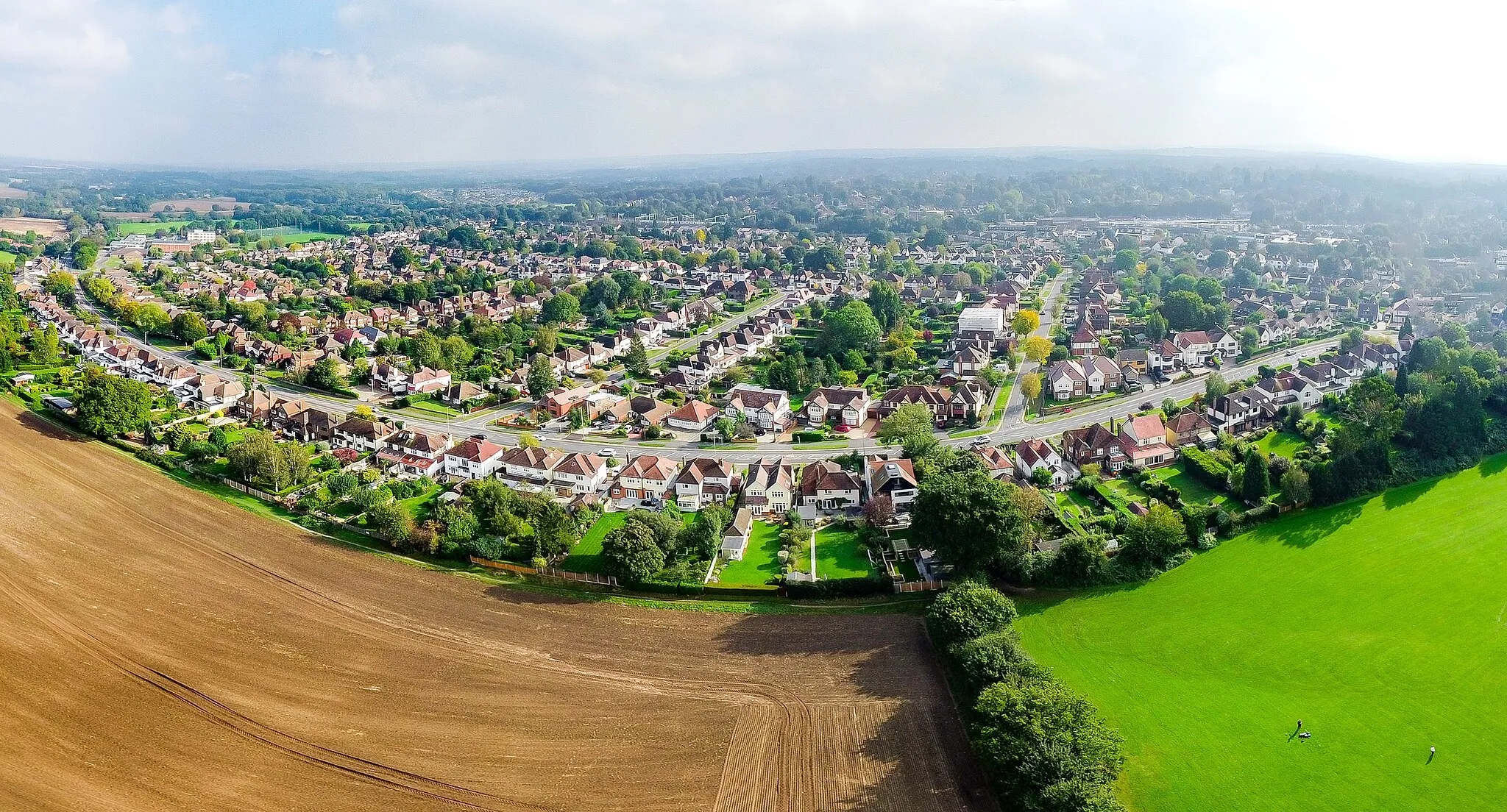 Photo showing: Shenfield village from above looking south towards the high street