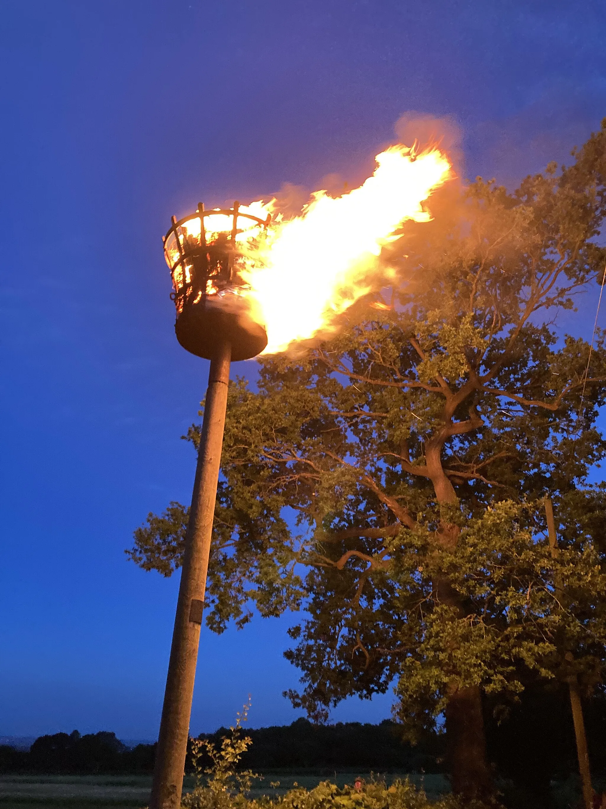 Photo showing: Beacon Hill lighting ceremony during Queen Elizabeth II's Platinum Jubilee, attended by villagers and the local Scouting groups as well as Parish Council officials.