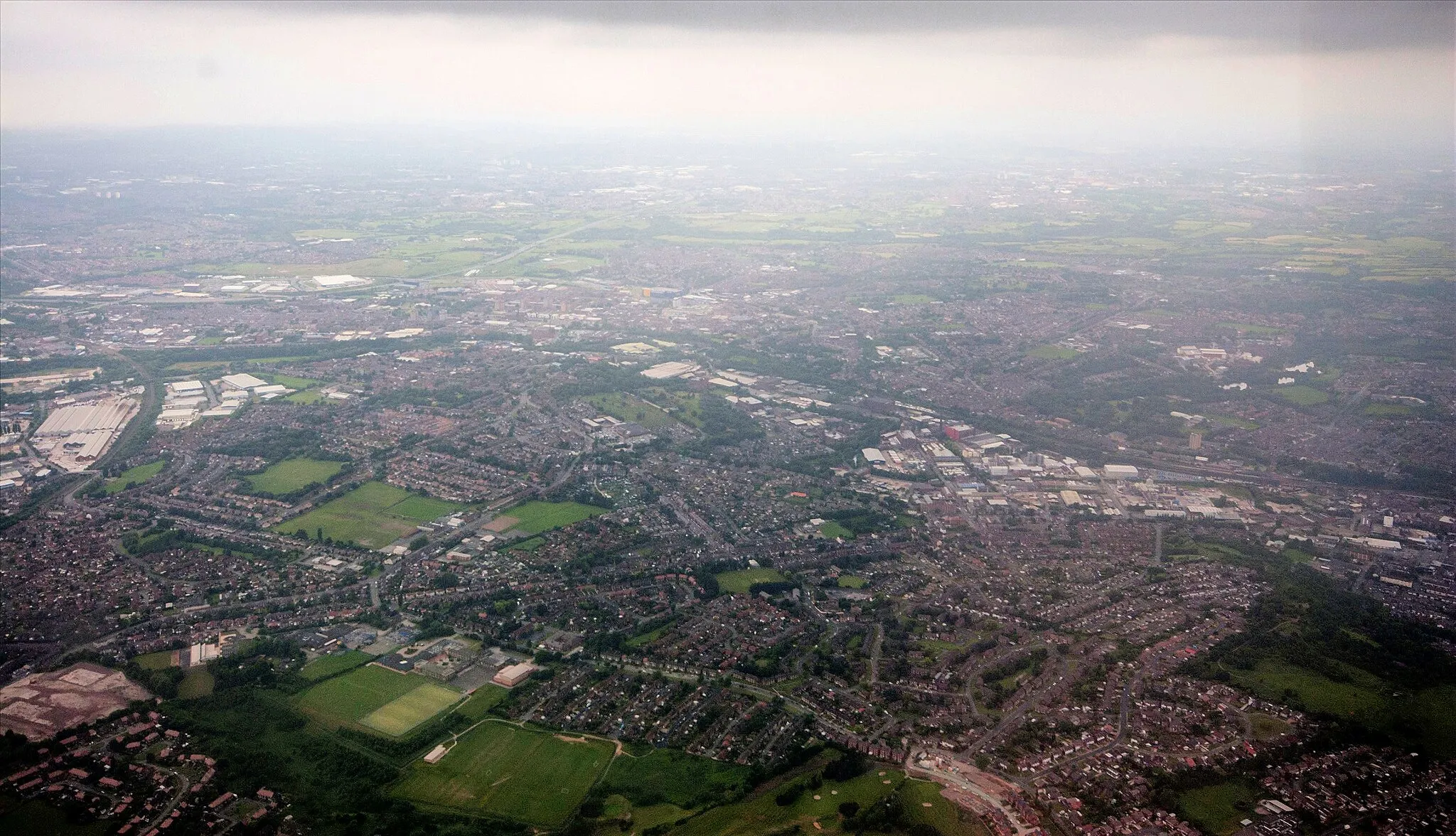 Photo showing: Ashton-under-Lyne viewed from the air, looking northwest.