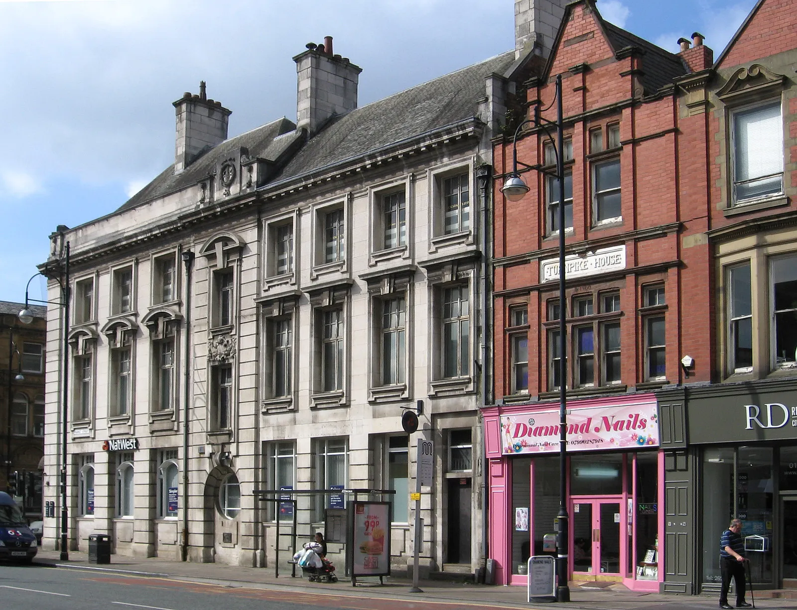 Photo showing: Photograph of Market Street, Leigh, showing NatWest Bank, Greater Manchester, England