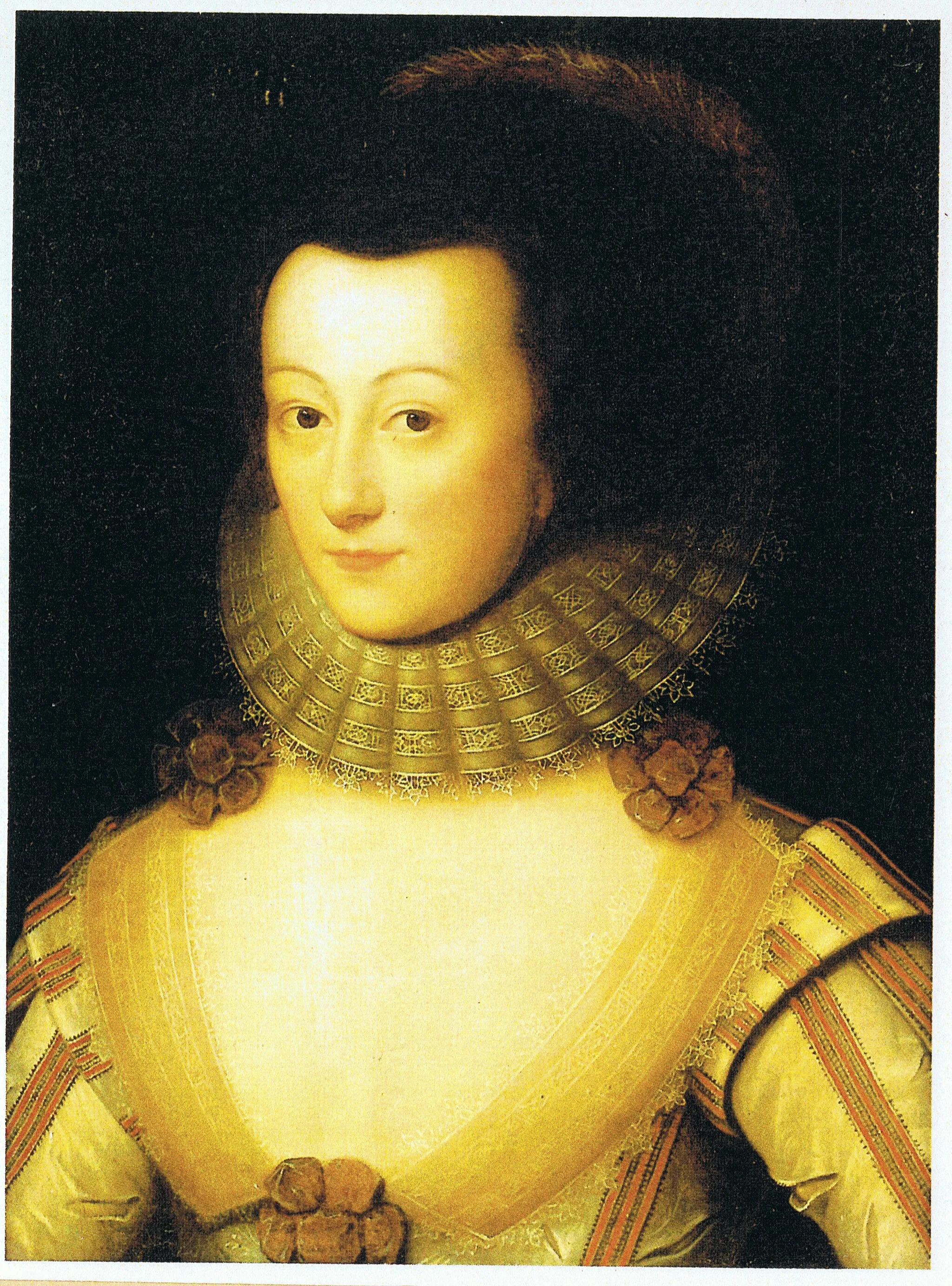 Photo showing: Portrait of Bridget White, Lady Kingsmill (died 1670) by William Larkin. oil on panel, 23 x 17 inches. Pair to a portrait of her husband Sir Henry Kingsmill (1587-1625).