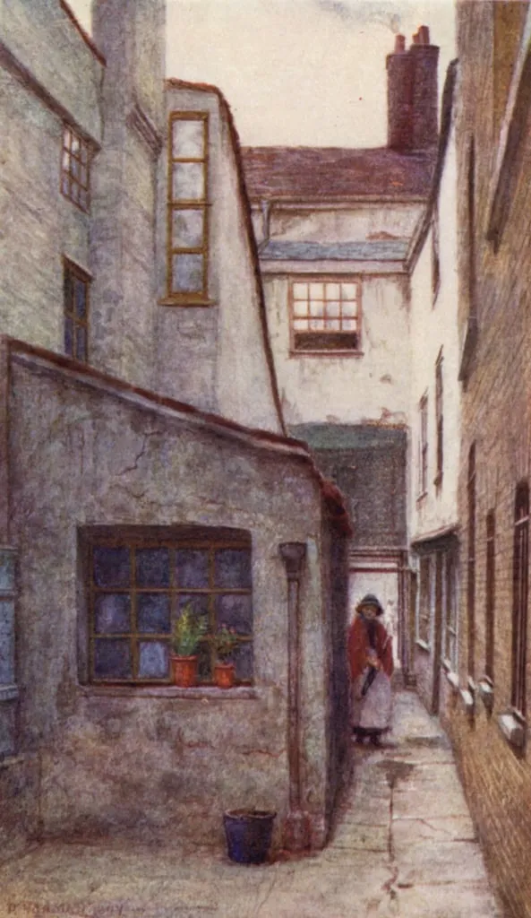 Photo showing: A coloured lithograph titled, Passage North side of Holborn, 1897 by English artist Philip Norman (1842–1931).