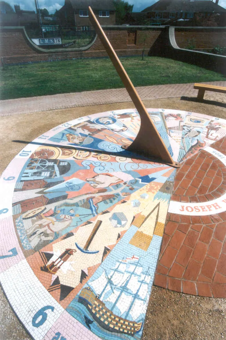 Photo showing: Photo by the artist Steve Field, of his sundial at Measham, Leicestershire, commemorating Joseph Wilkes