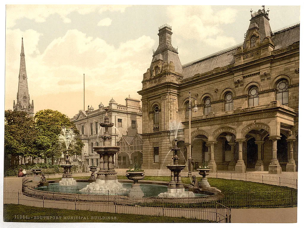 Photo showing: [Municipal buildings, Southport, England]
[between ca. 1890 and ca. 1900].
1 photomechanical print : photochrom, color.
Notes:
Title from the Detroit Publishing Co., Catalogue J--foreign section, Detroit, Mich. : Detroit Publishing Company, 1905.
Print no. "11284".
Forms part of: Views of the British Isles, in the Photochrom print collection.
Subjects:
England--Southport.
Format: Photochrom prints--Color--1890-1900.
Rights Info: No known restrictions on publication.
Repository: Library of Congress, Prints and Photographs Division, Washington, D.C. 20540 USA, hdl.loc.gov/loc.pnp/pp.print
Part Of: Views of the British Isles (DLC)  2002696059
More information about the Photochrom Print Collection is available at hdl.loc.gov/loc.pnp/pp.pgz
Higher resolution image is available (Persistent URL): hdl.loc.gov/loc.pnp/ppmsc.08862

Call Number: LOT 13415, no. 875 [item]