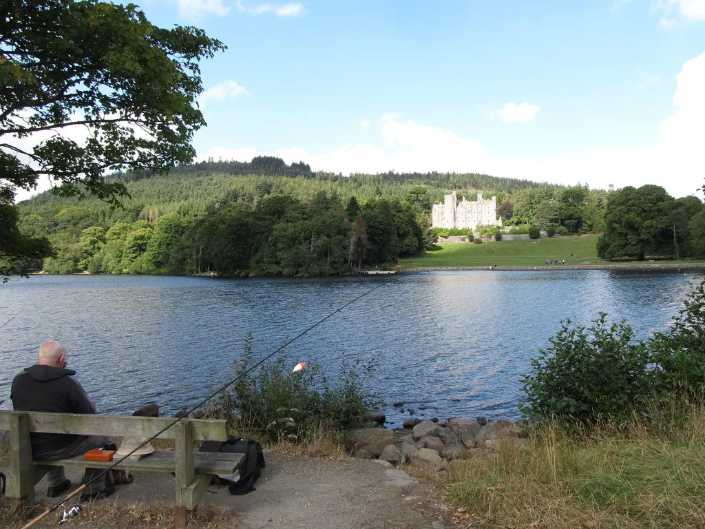 Photo showing: A fisherman on the banks of Castlewellan Lake